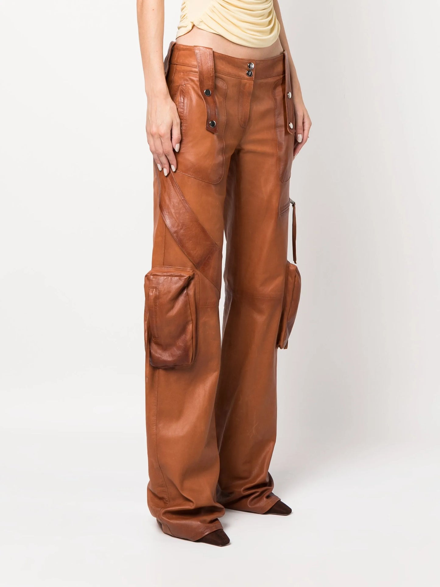 slim-cut leather cargo trousers
