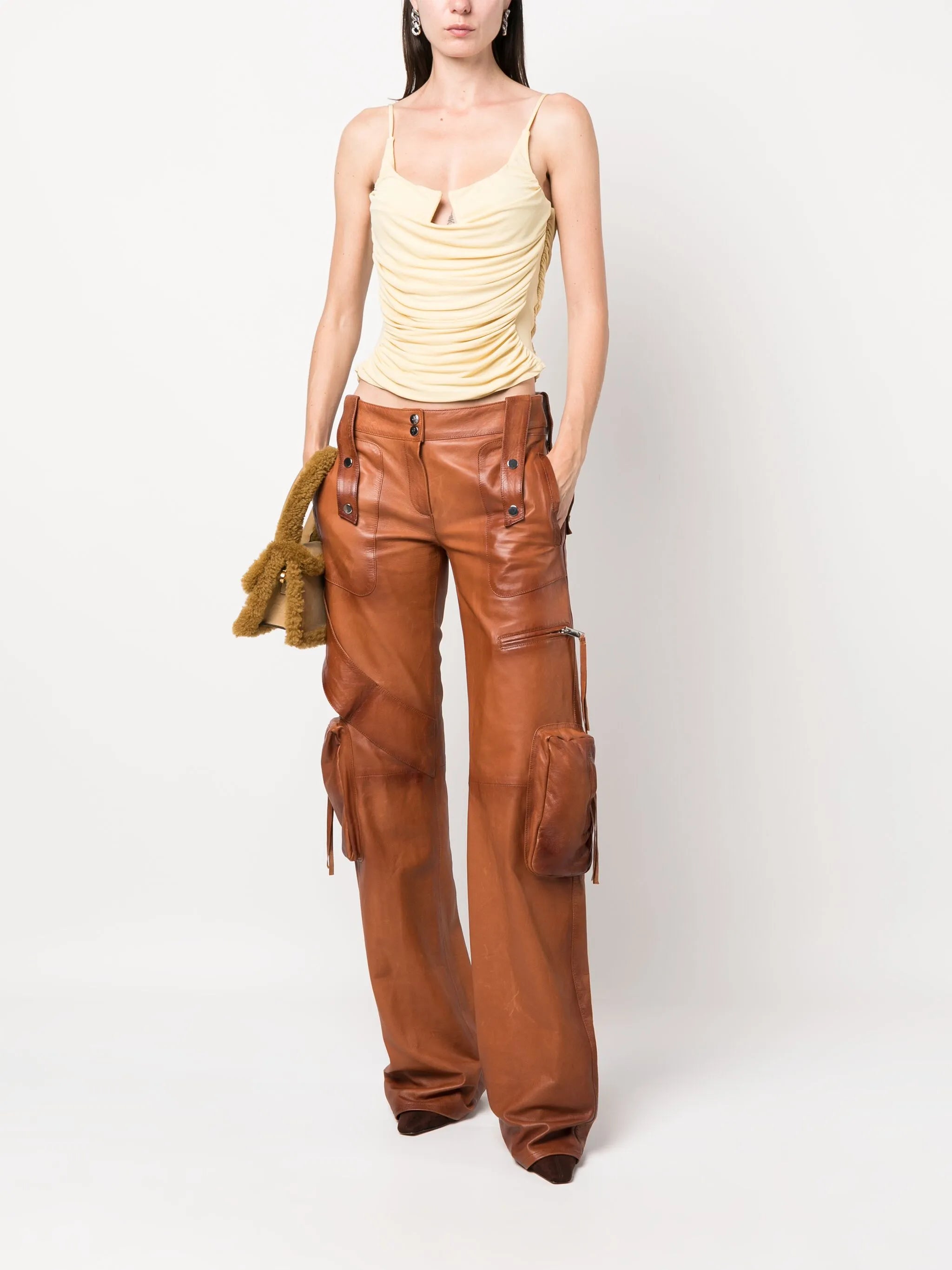 slim-cut leather cargo trousers