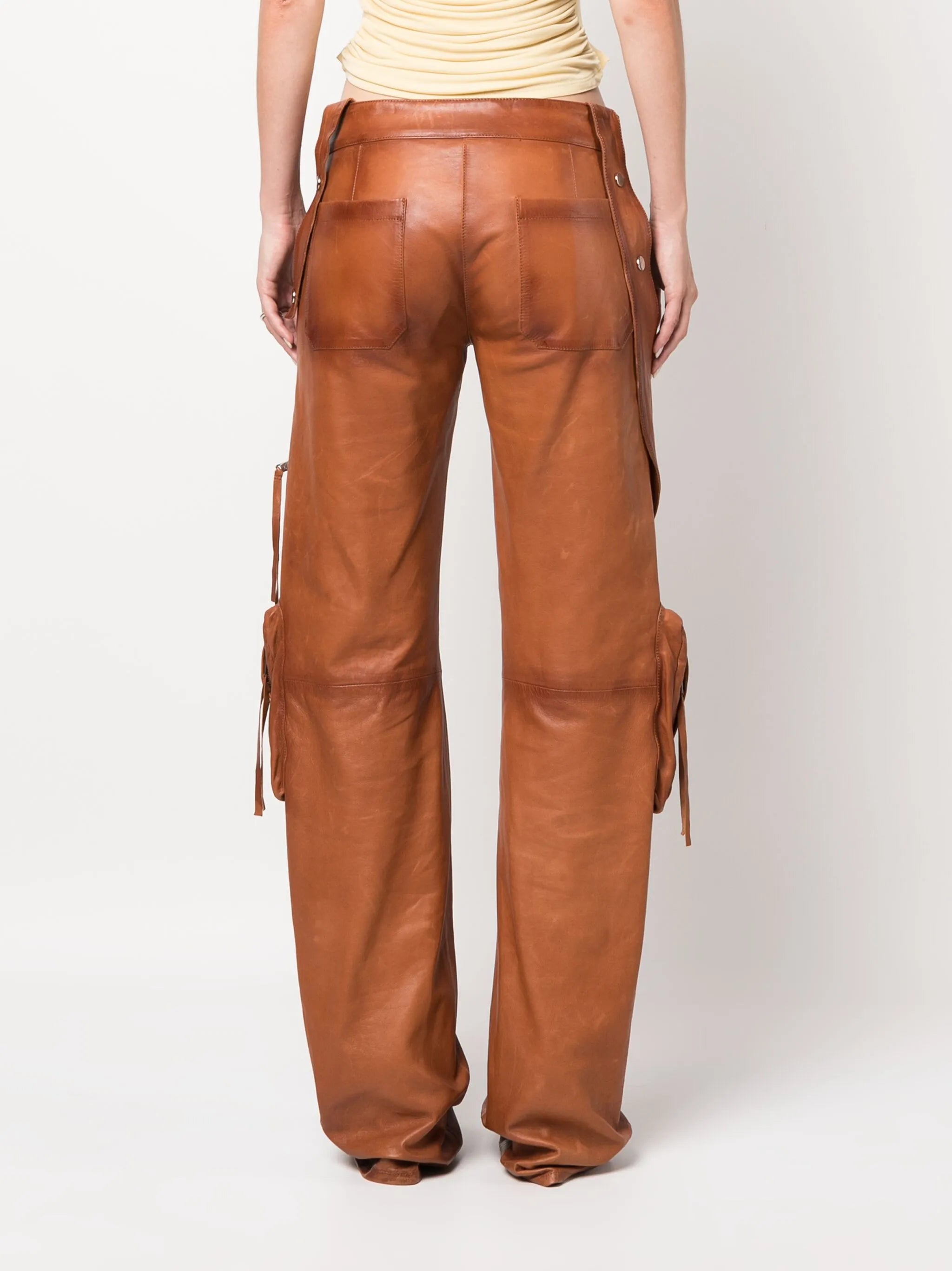 slim-cut leather cargo trousers