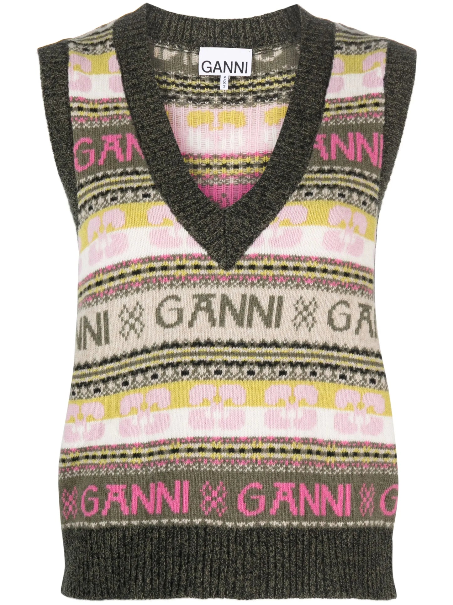 ribbed V-neck intarsia-knit vest