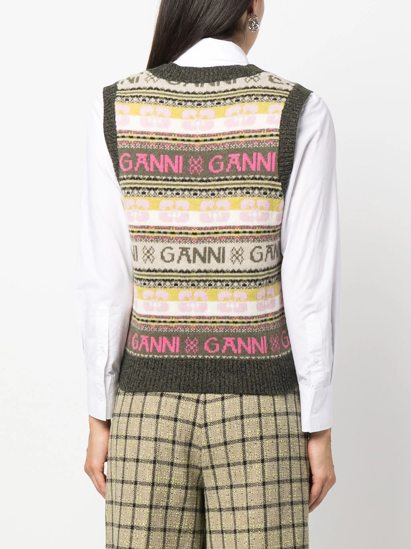 ribbed V-neck intarsia-knit vest