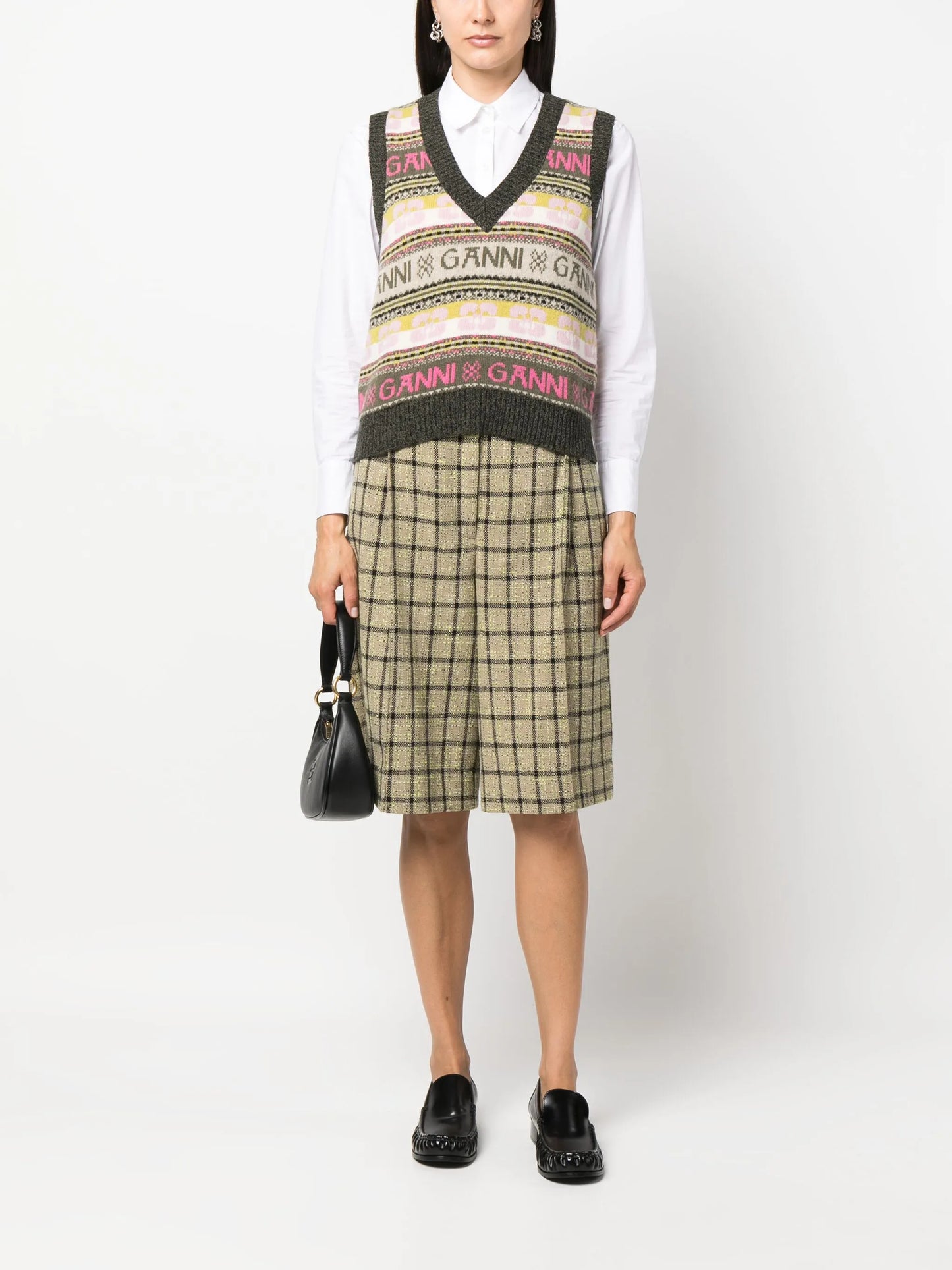 ribbed V-neck intarsia-knit vest