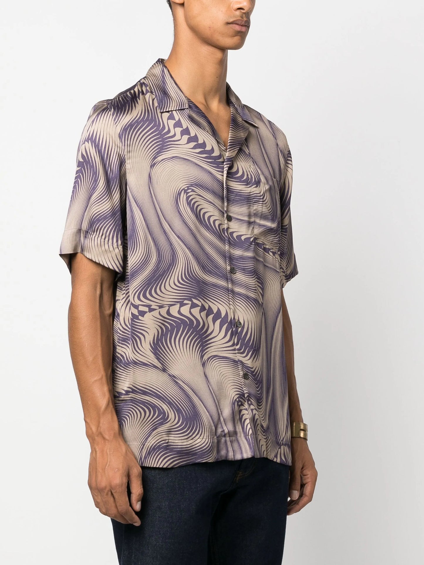 abstract-pattern print notched-collar shirt