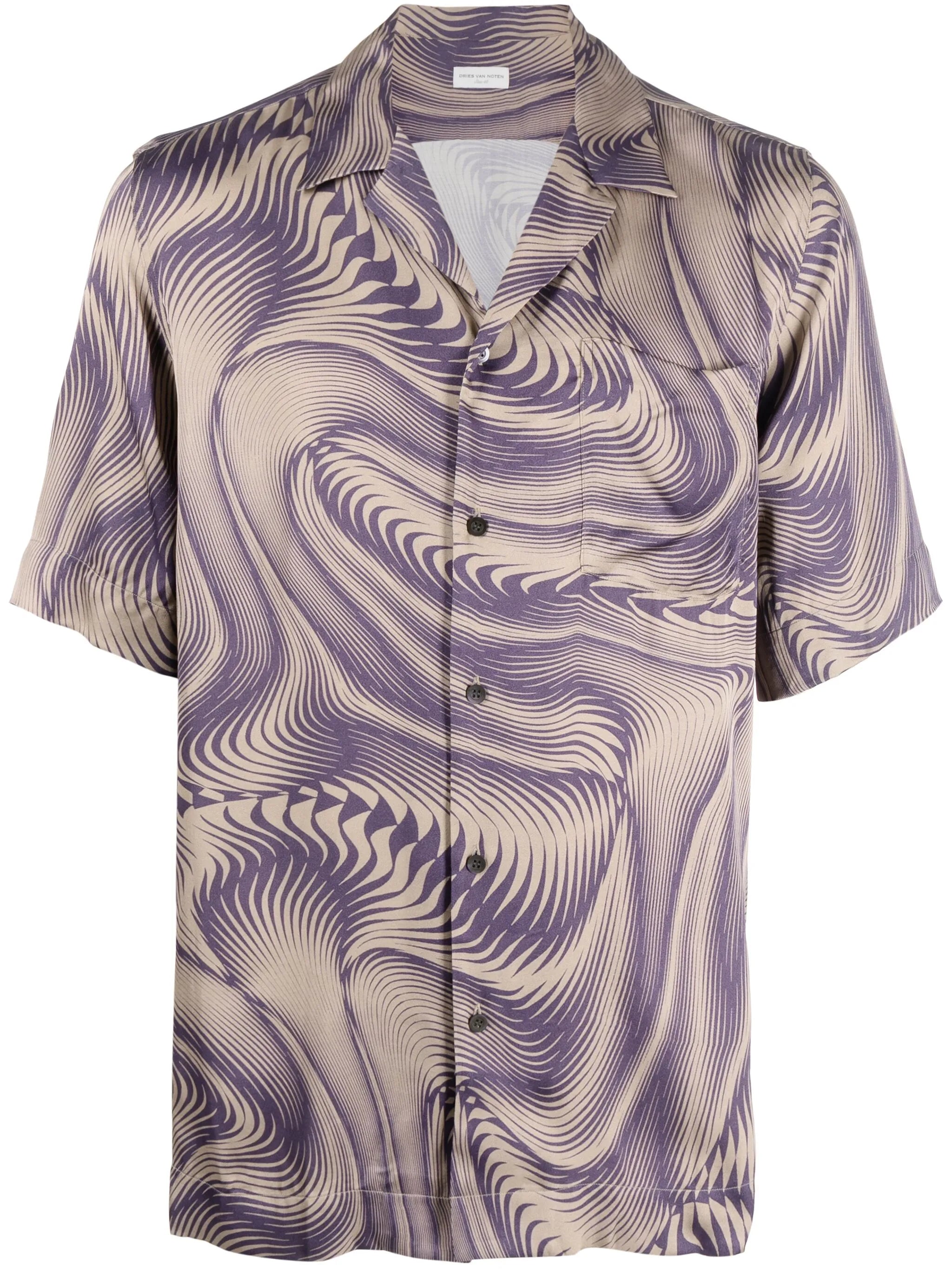 abstract-pattern print notched-collar shirt