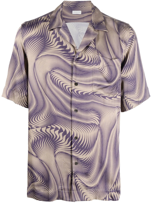 abstract-pattern print notched-collar shirt