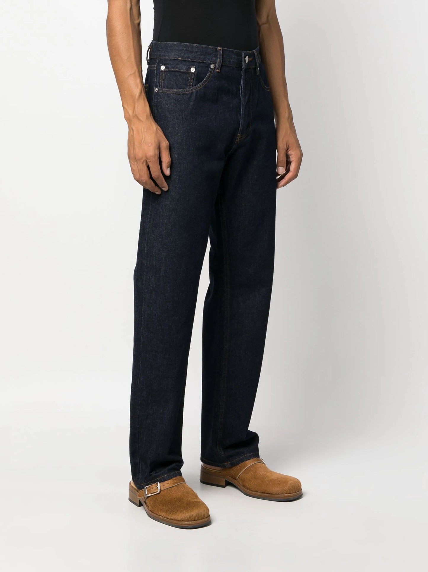 logo-patch cotton straight-leg jeans