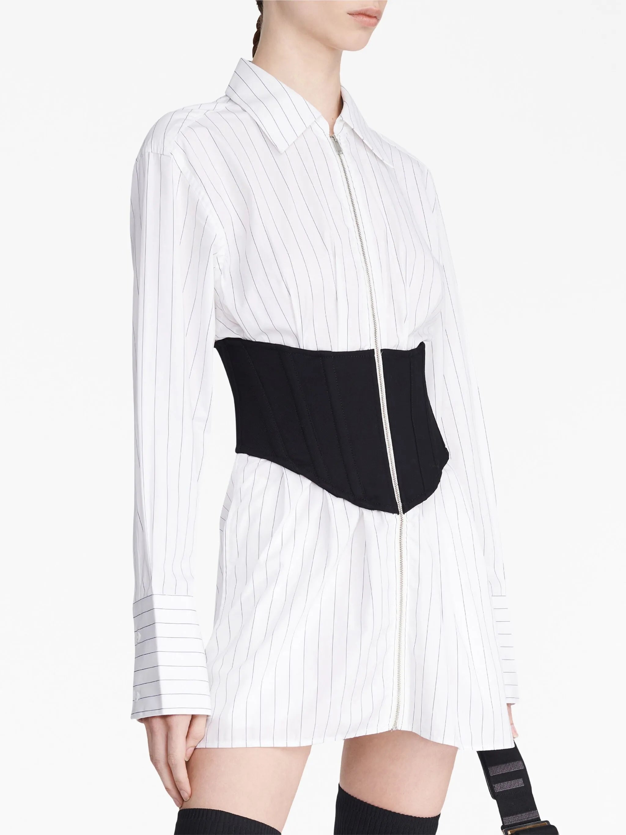 zipped corset-waistline shirt dress