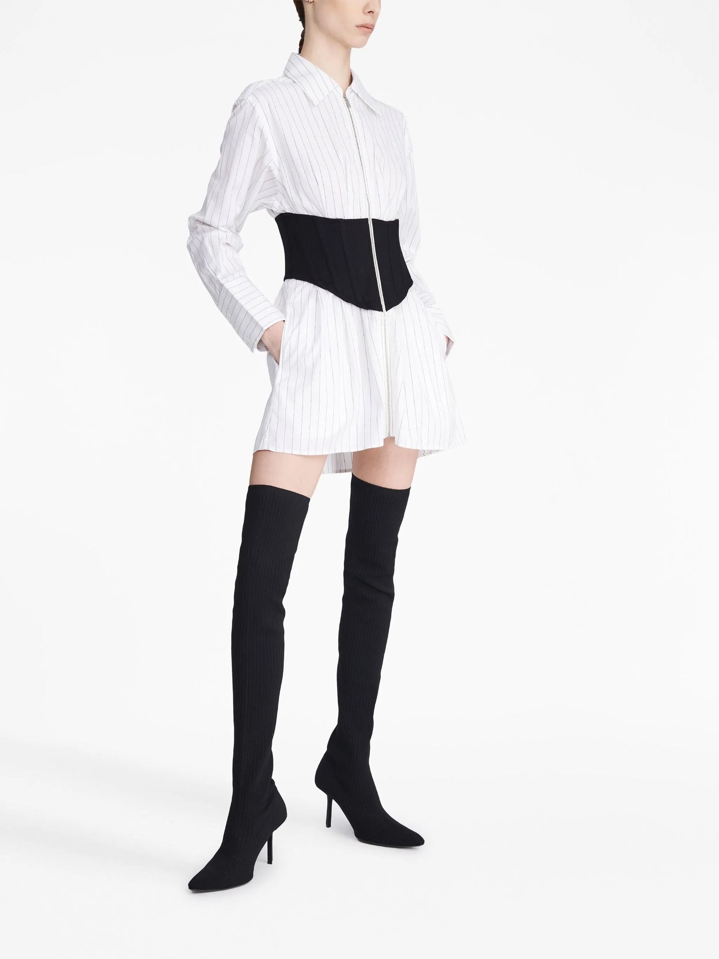 zipped corset-waistline shirt dress