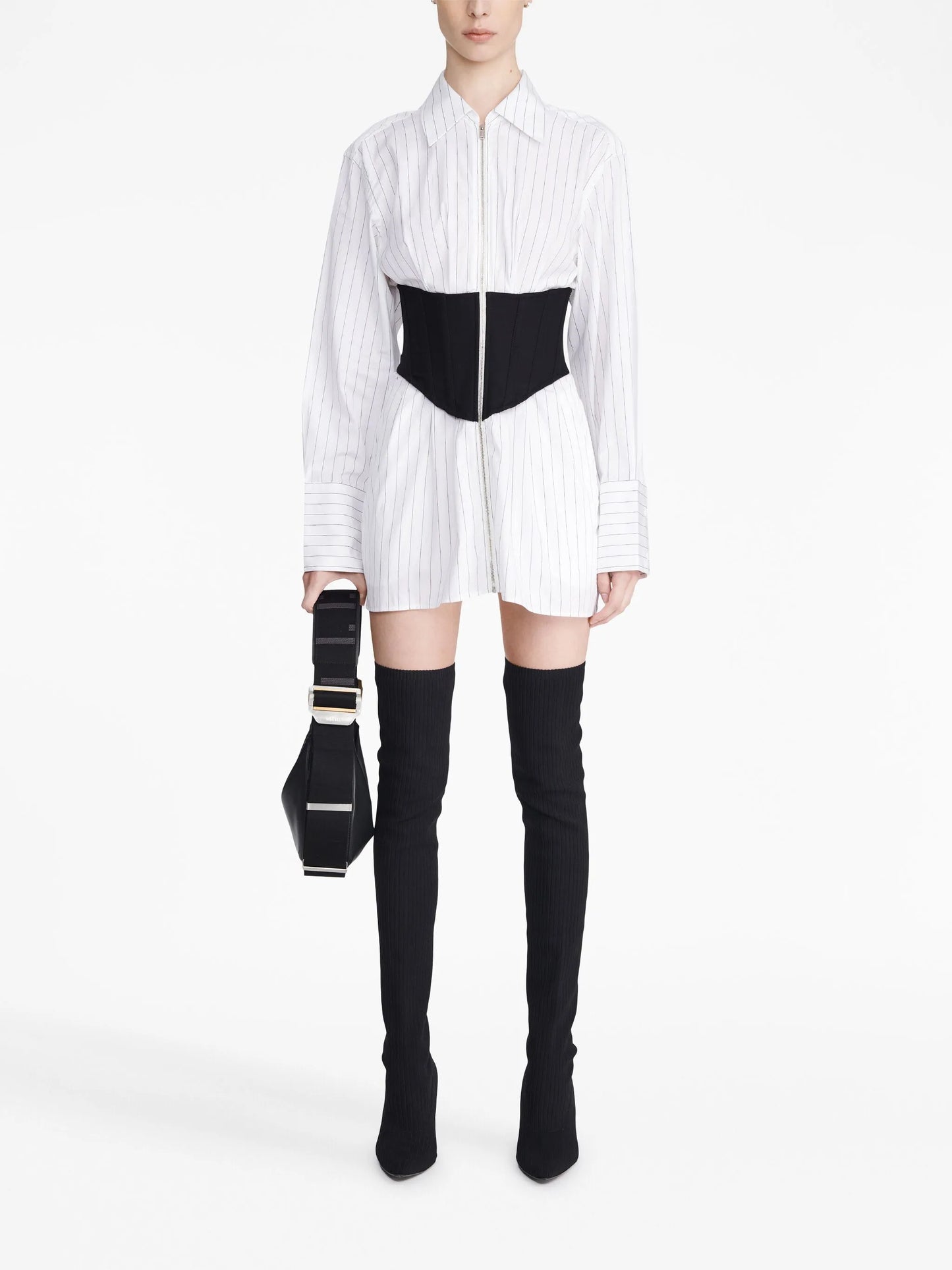 zipped corset-waistline shirt dress