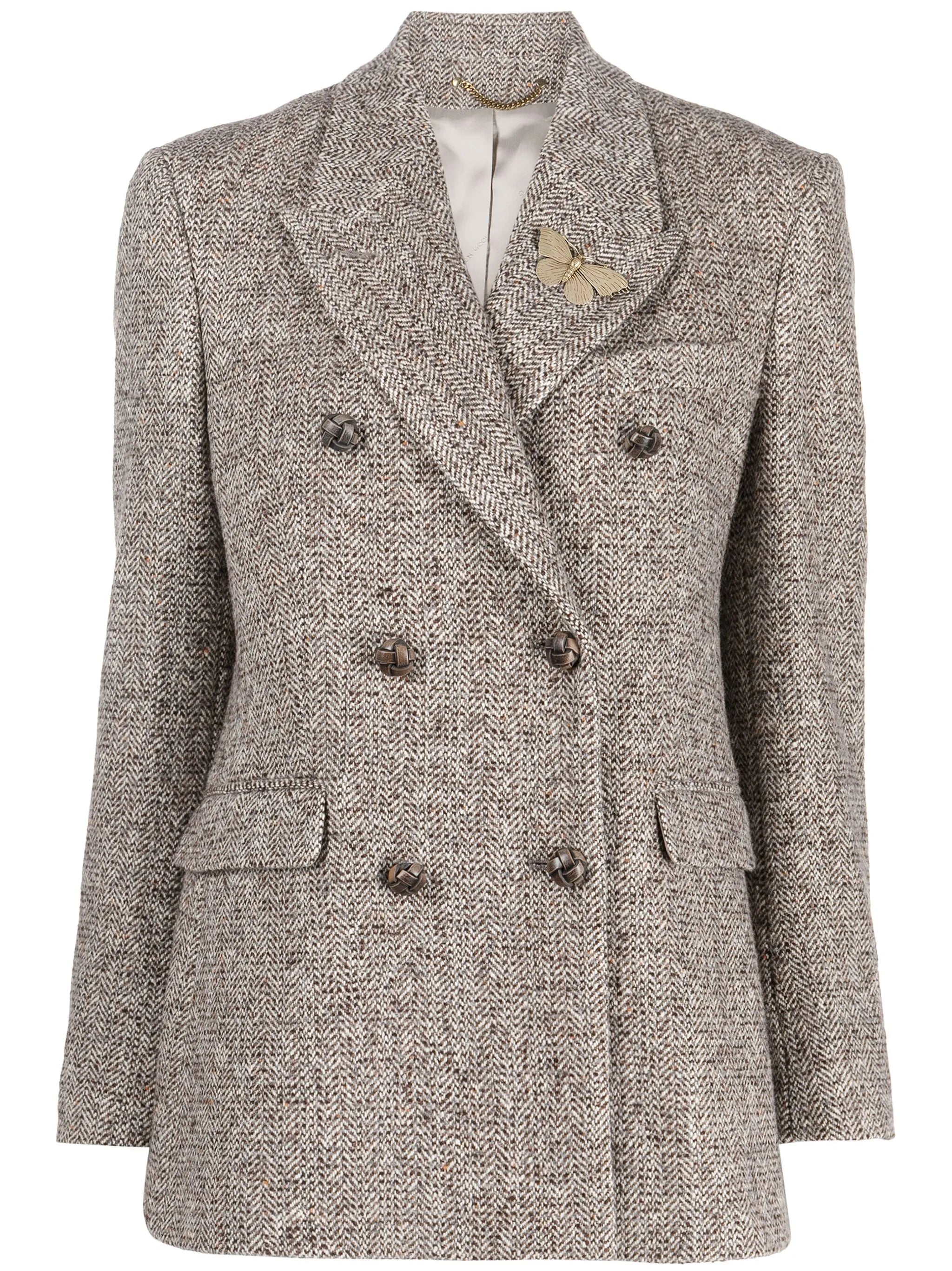 double-breasted herringbone-pattern jacket