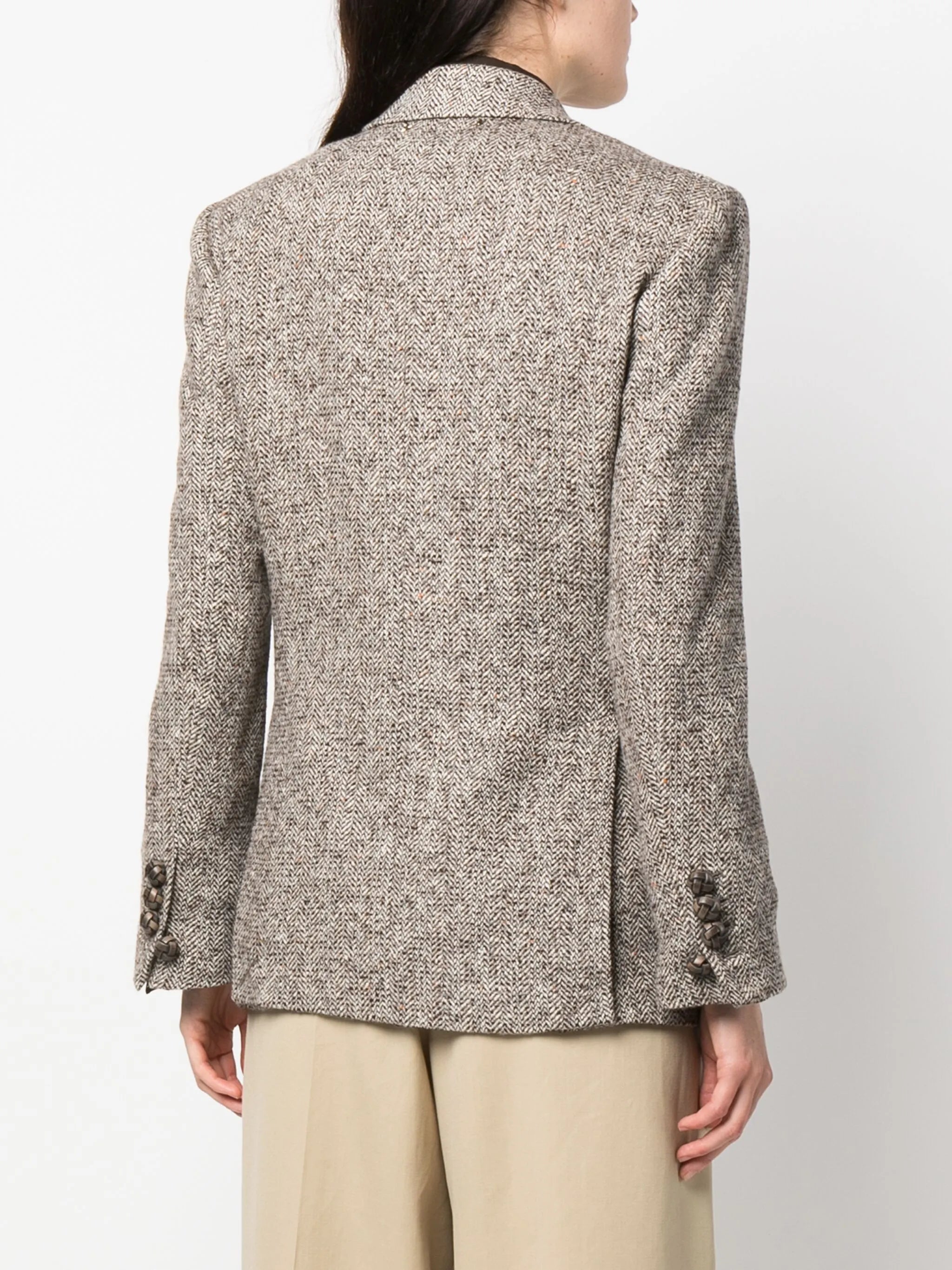 double-breasted herringbone-pattern jacket