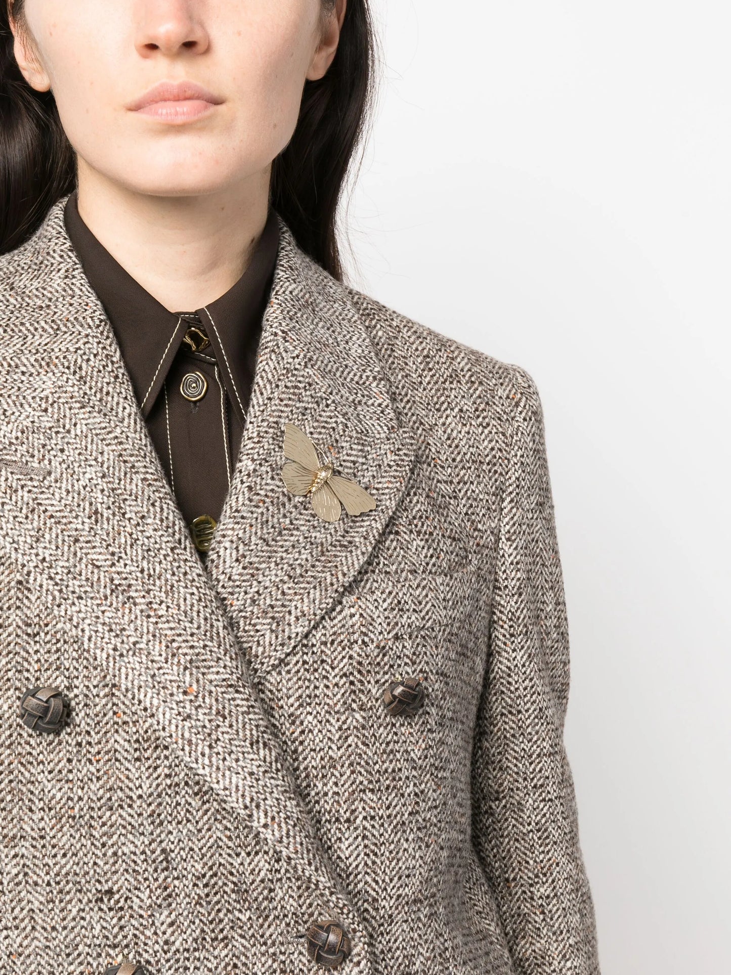 double-breasted herringbone-pattern jacket