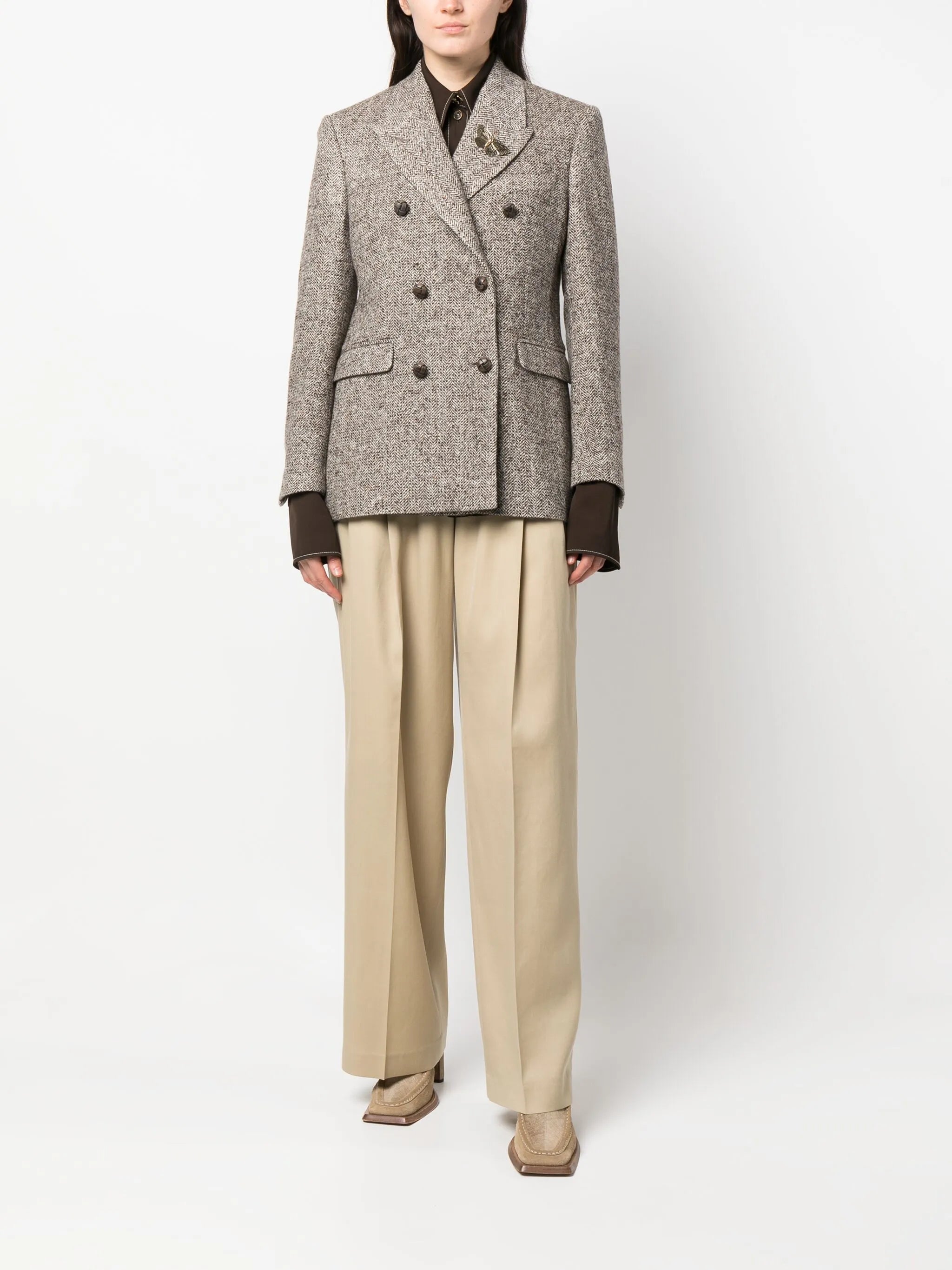 double-breasted herringbone-pattern jacket