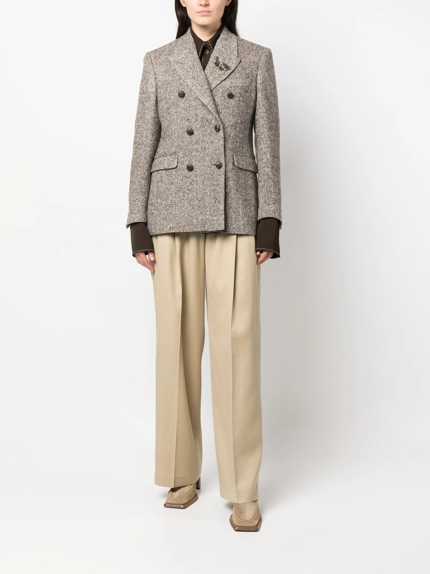 double-breasted herringbone-pattern jacket