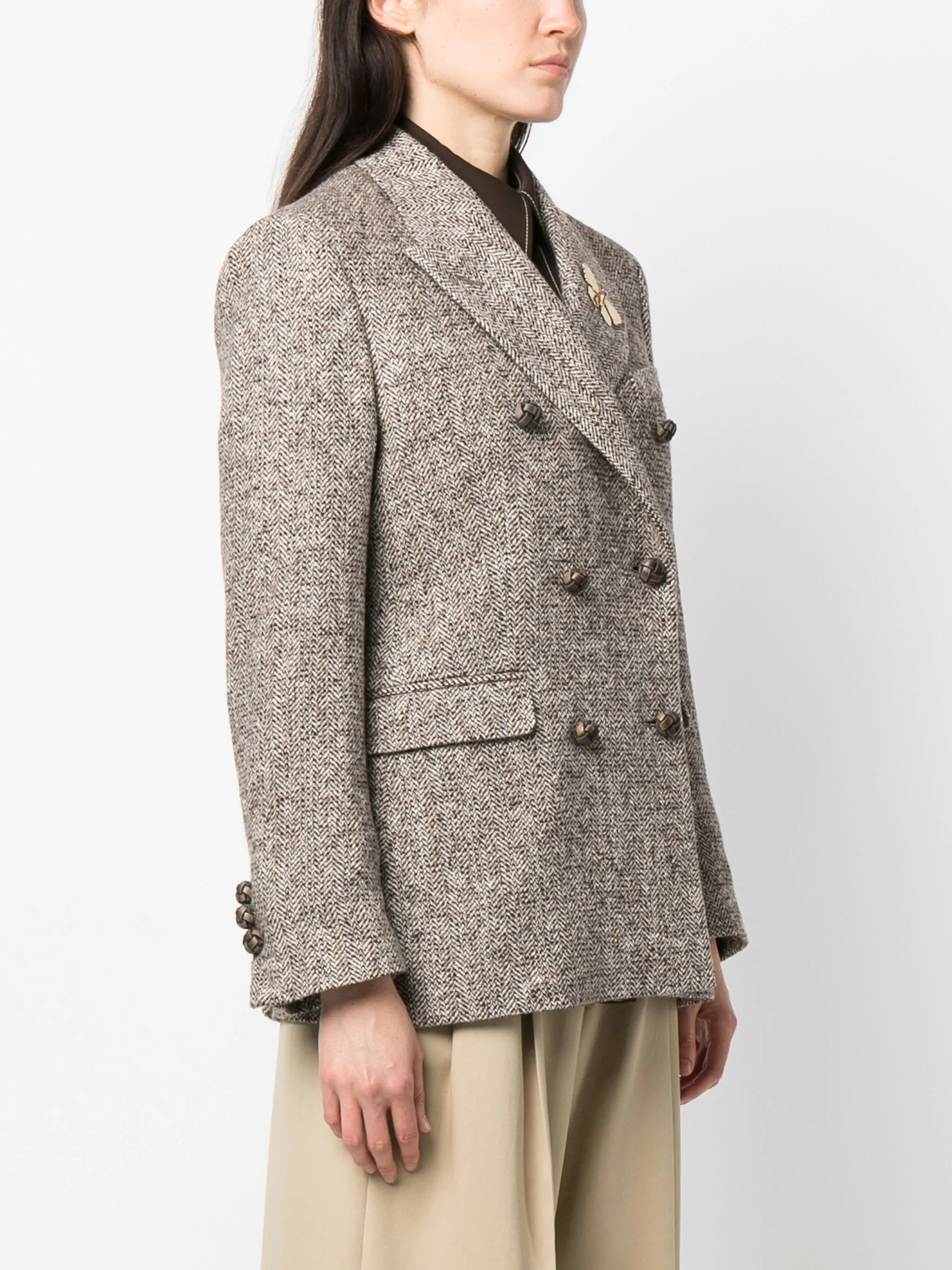 double-breasted herringbone-pattern jacket