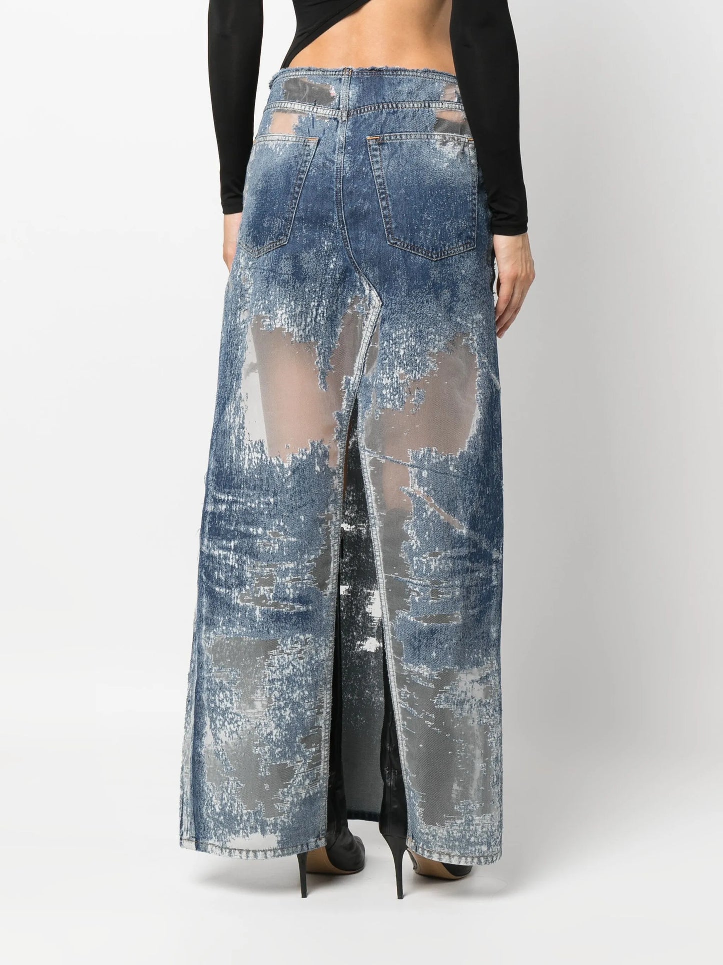 De-Pago-Fsd2 semi-sheer panelled denim skirt