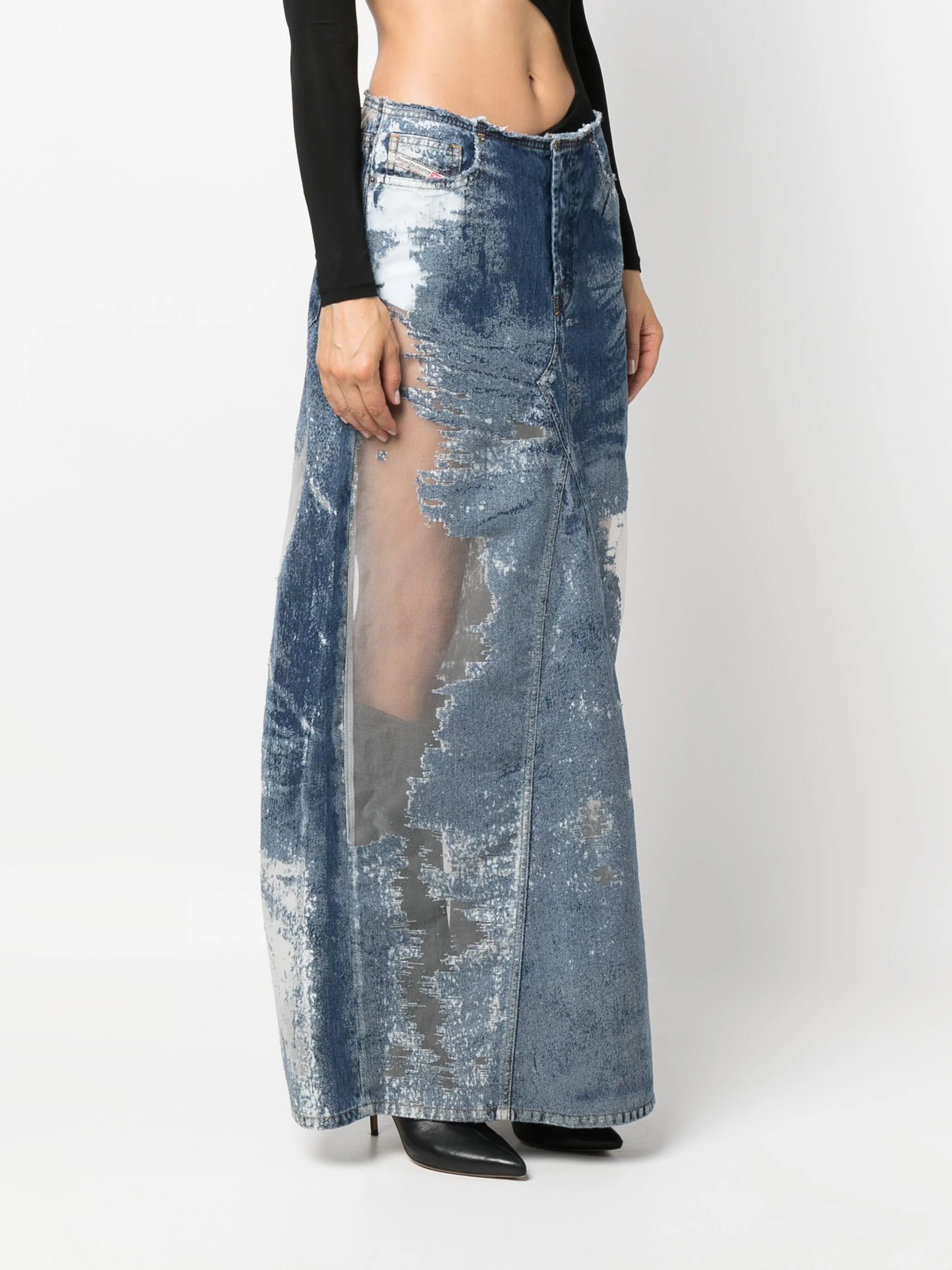 De-Pago-Fsd2 semi-sheer panelled denim skirt