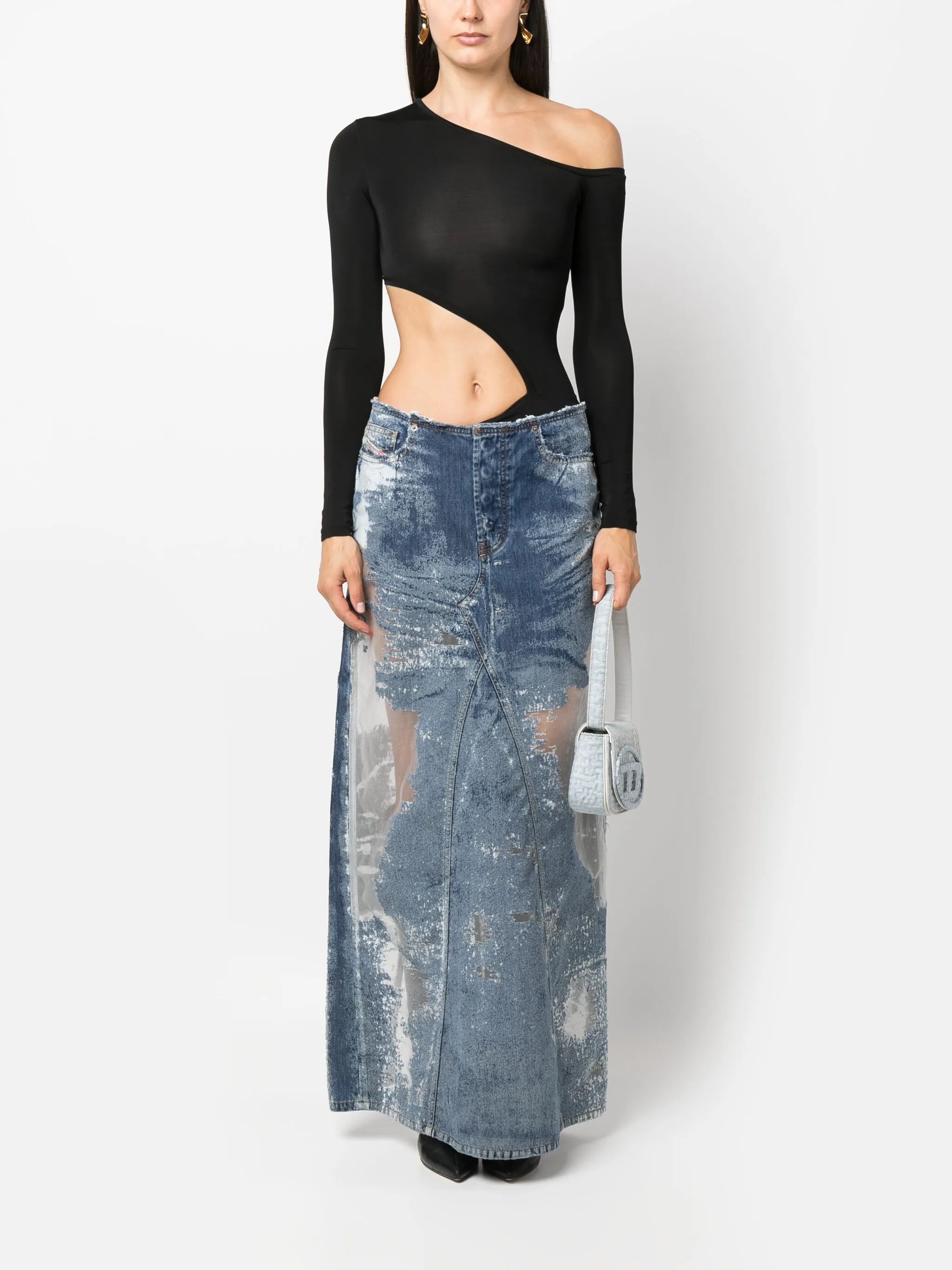 De-Pago-Fsd2 semi-sheer panelled denim skirt