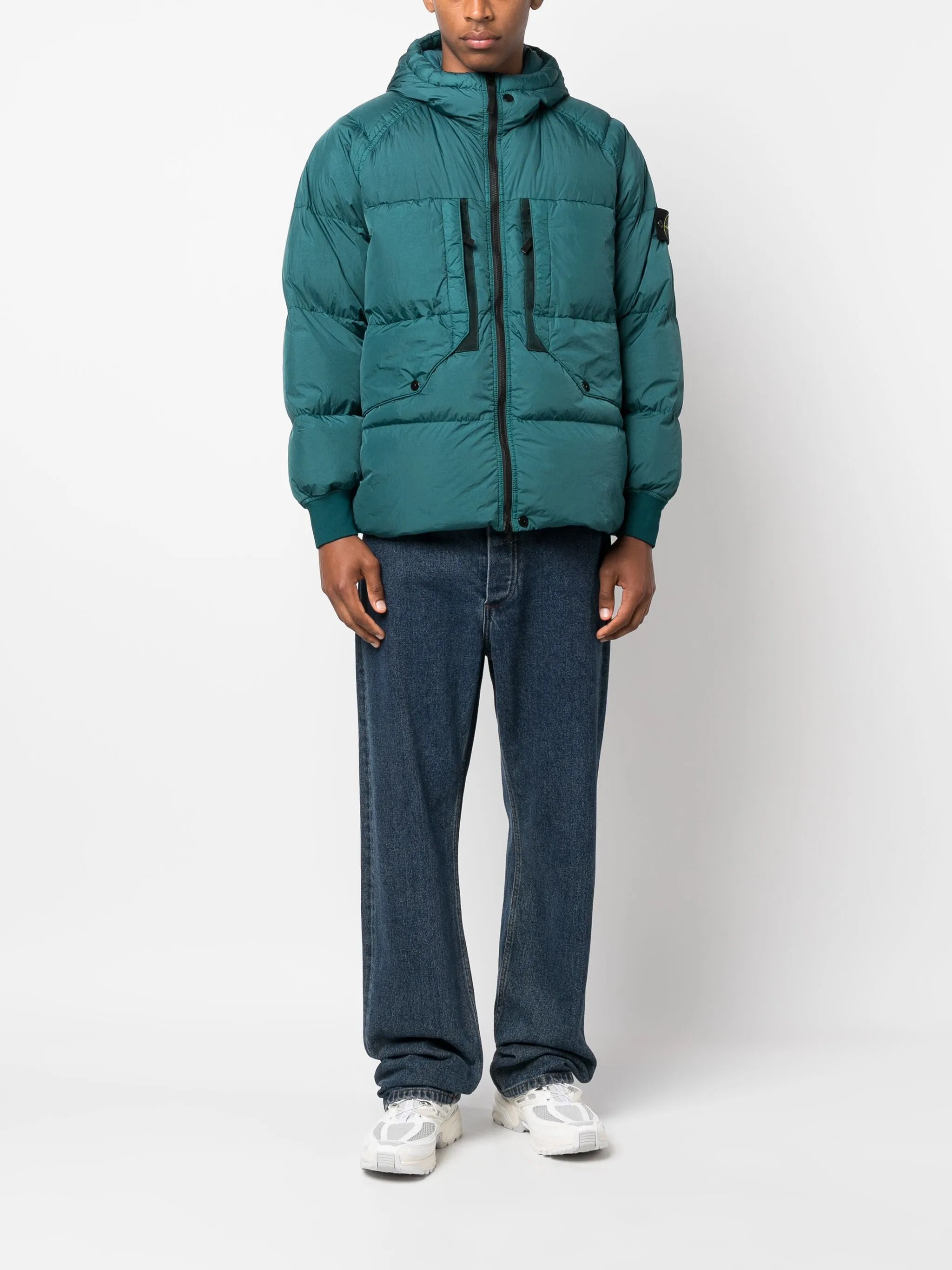 Compass-patch padded jacket
