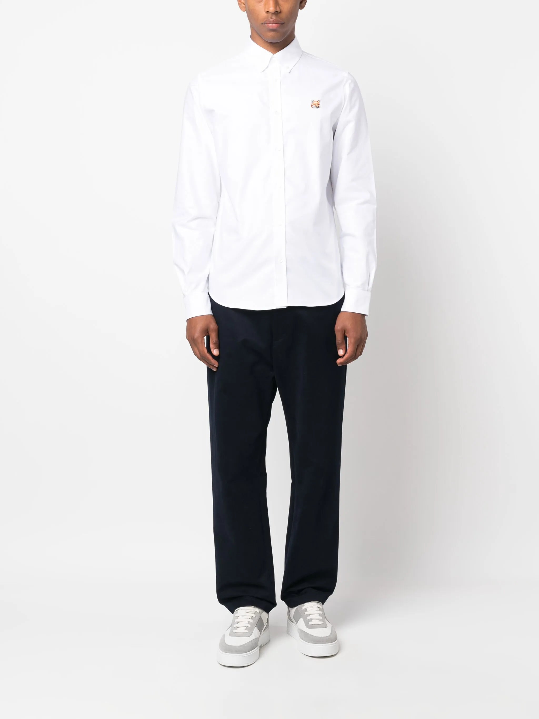 embroidered fox-head cotton shirt