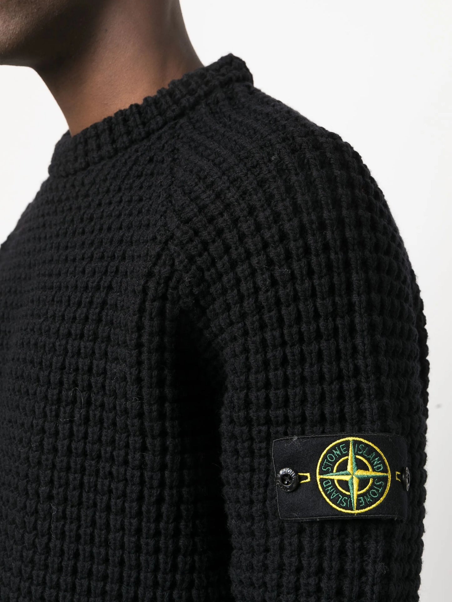 Compass-logo waffle-knit jumper