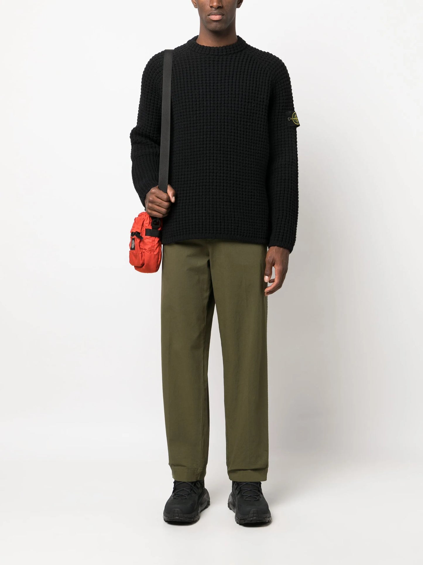 Compass-logo waffle-knit jumper