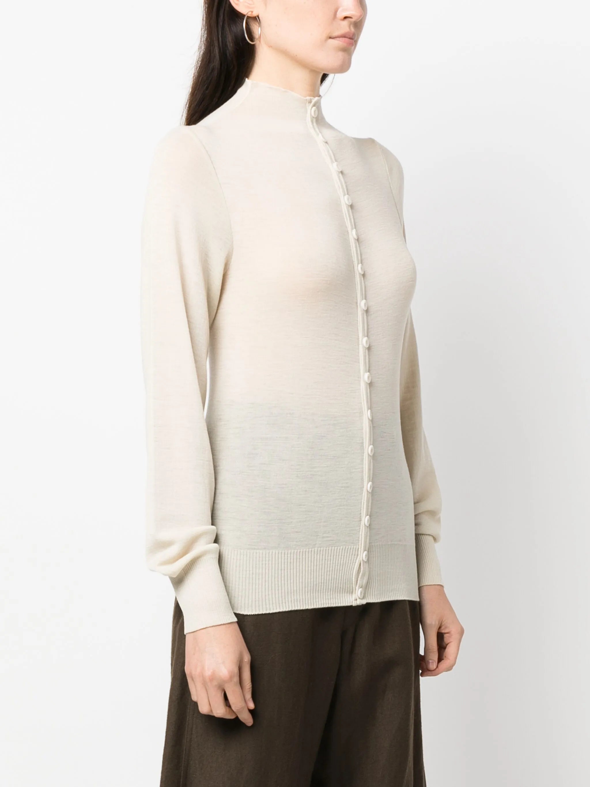 high-neck wool cardigan