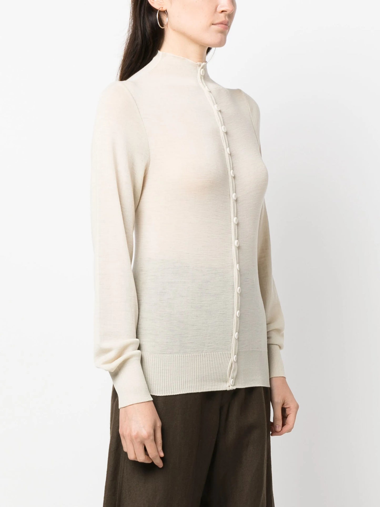 high-neck wool cardigan