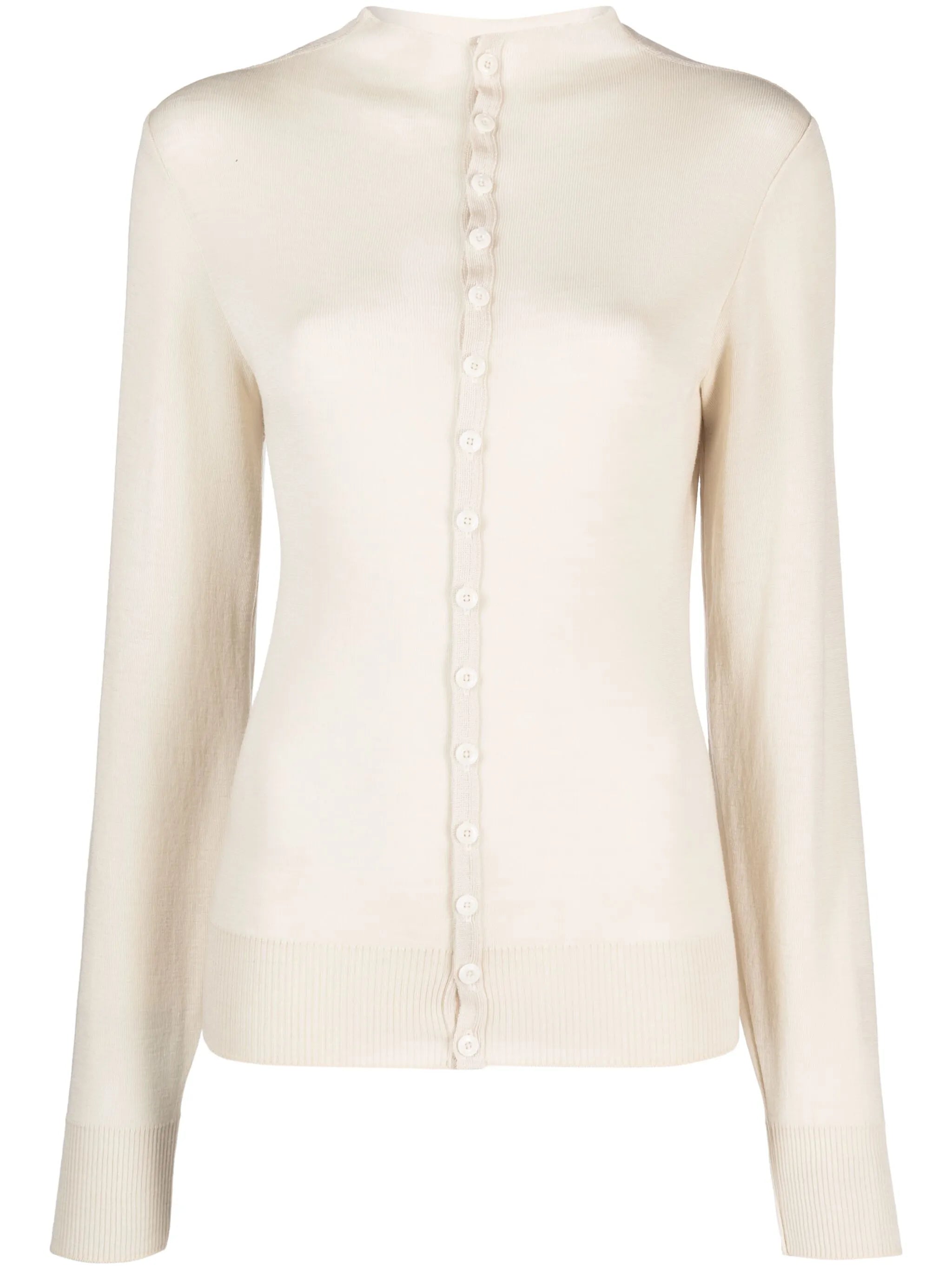 high-neck wool cardigan
