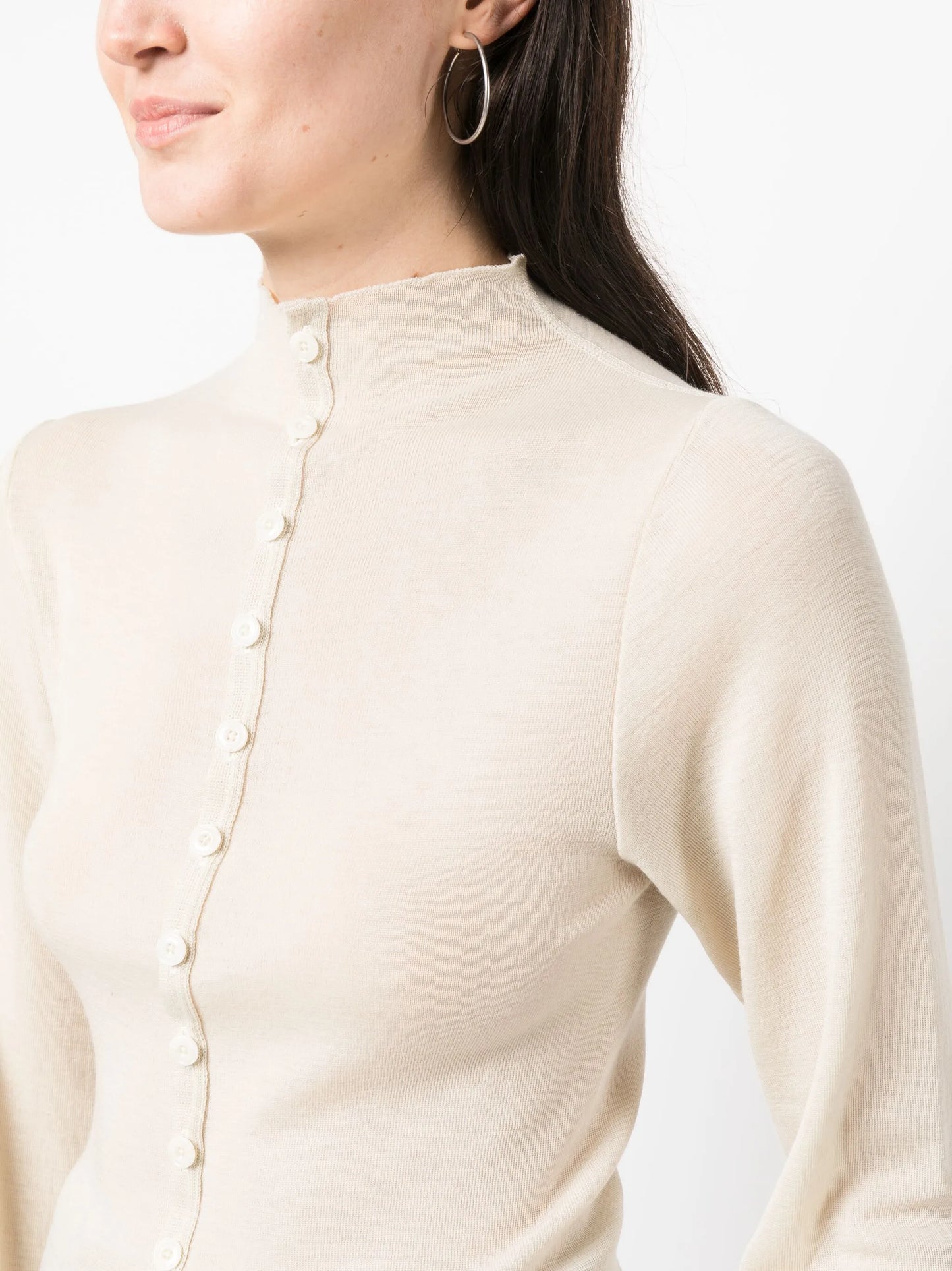 high-neck wool cardigan