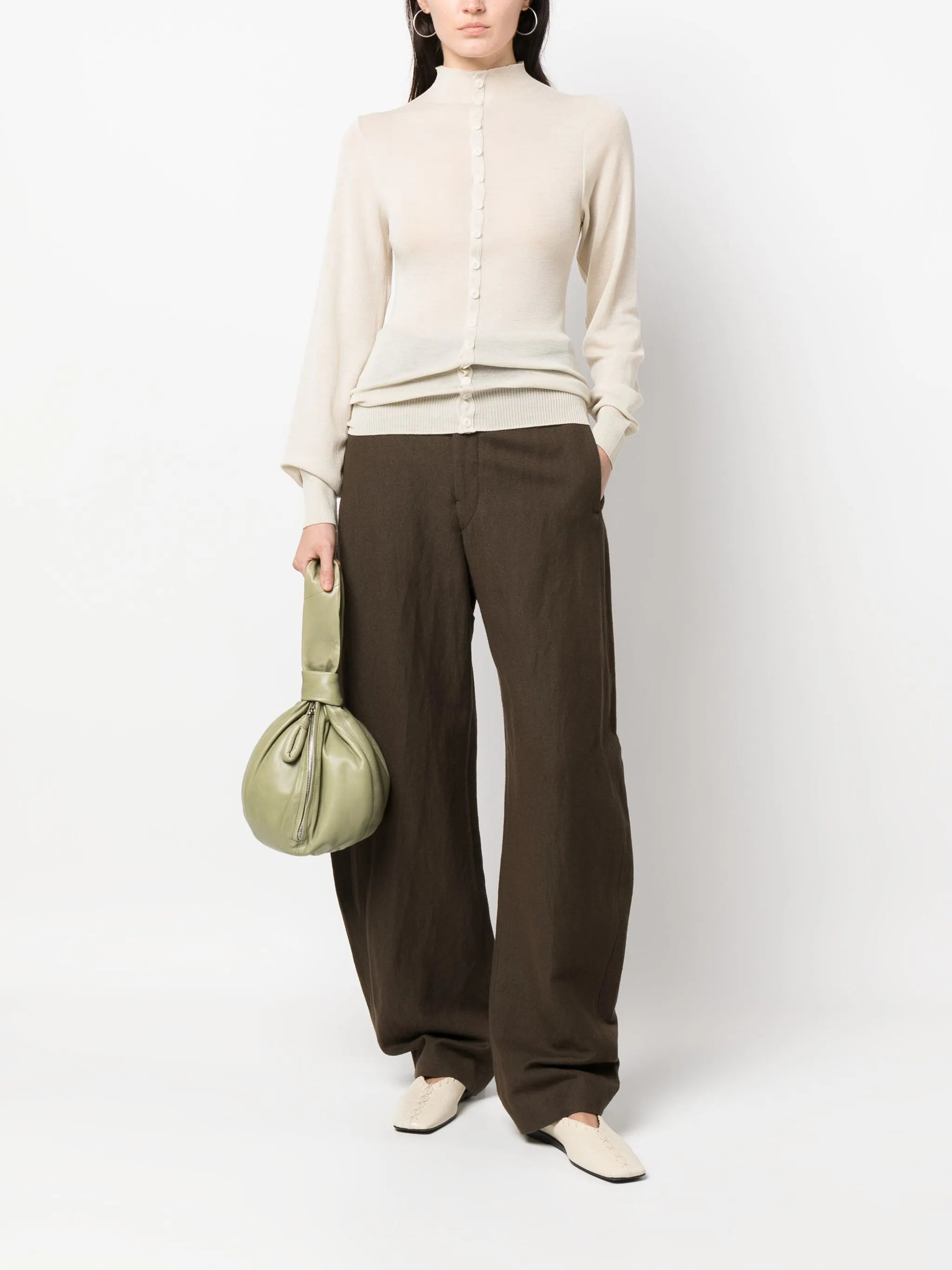 high-neck wool cardigan