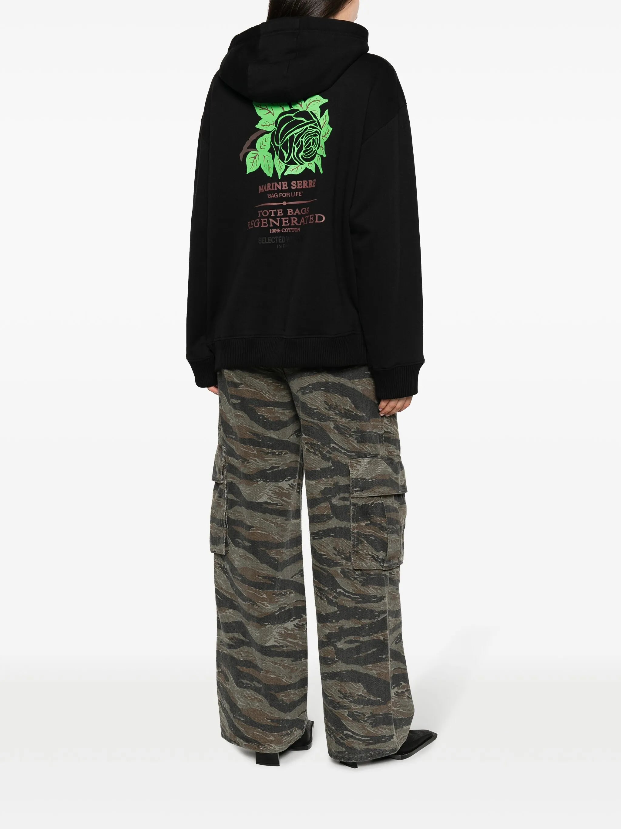 rose-print organic cotton hoodie