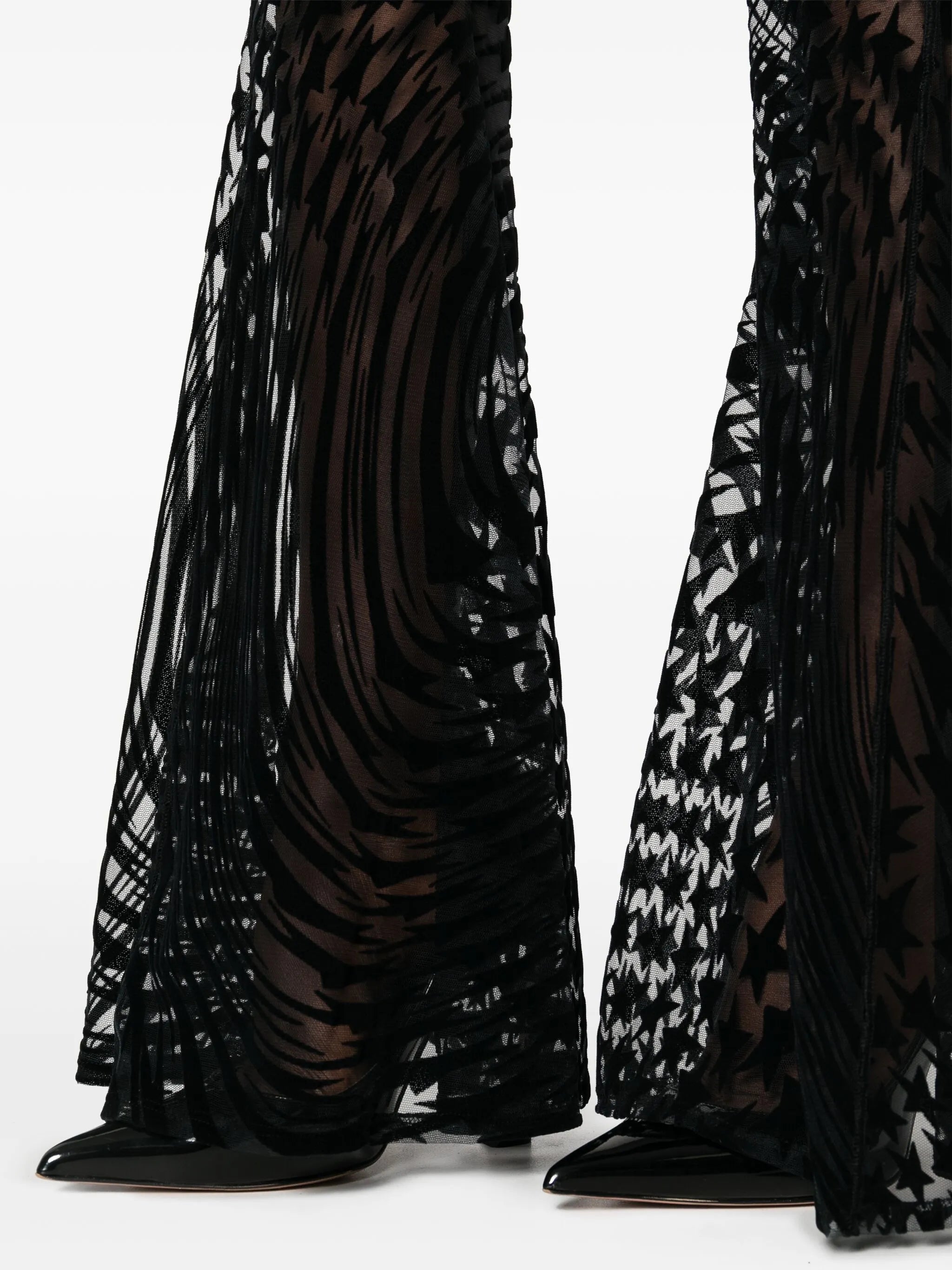 flared flocked tulle trousers