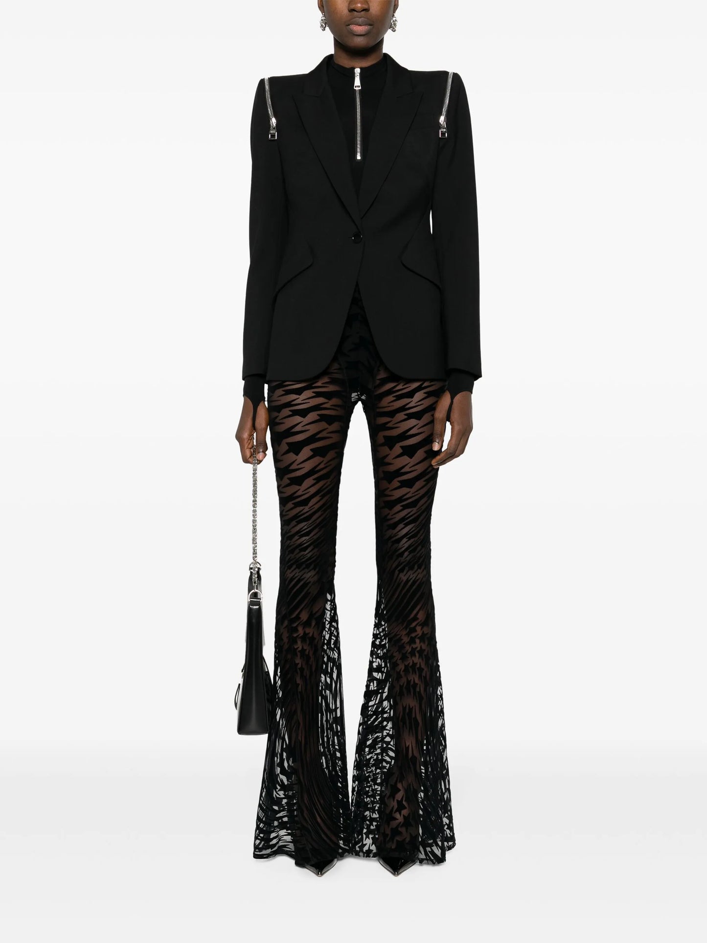 flared flocked tulle trousers