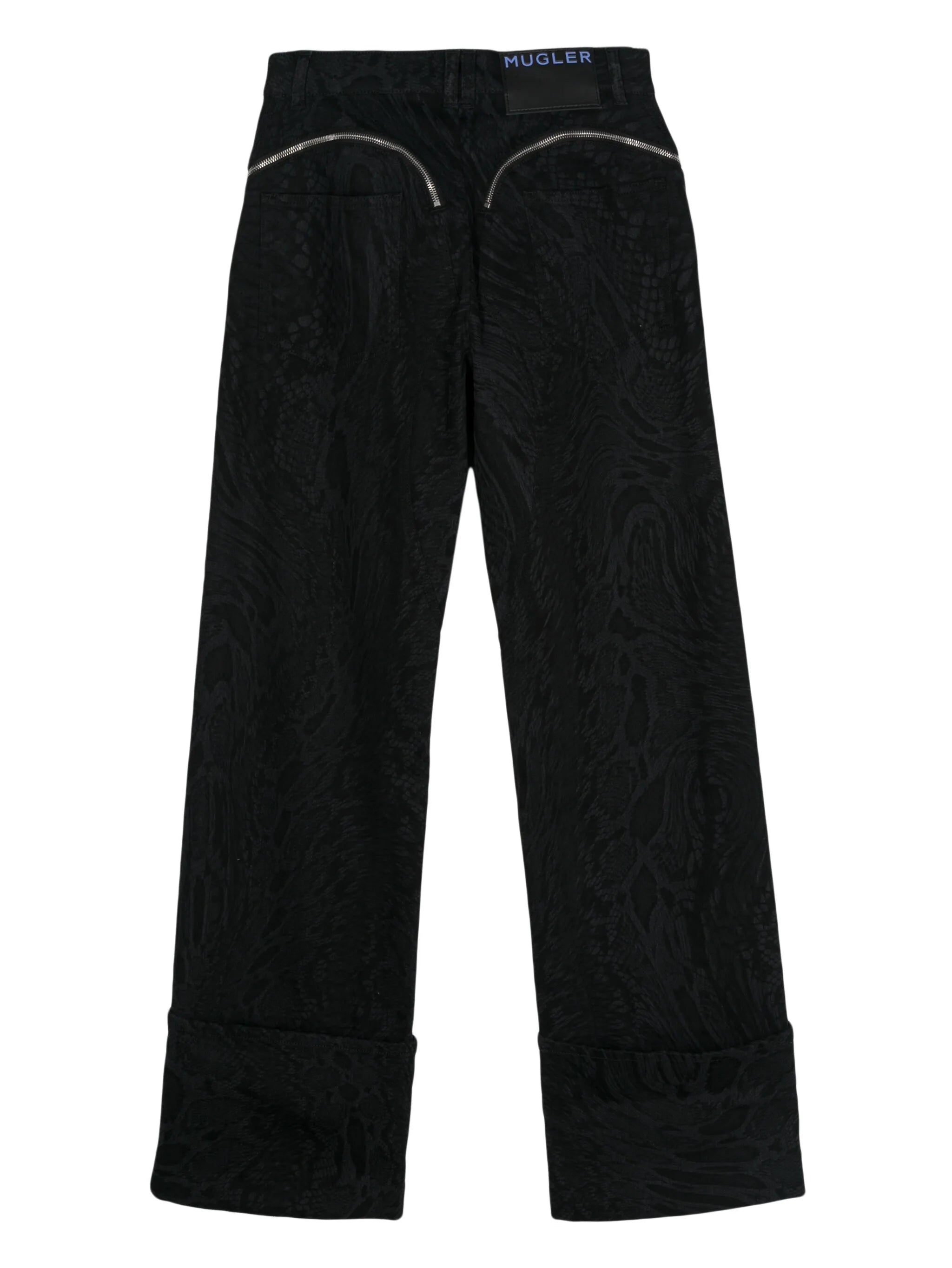 zip-embellished snake-print jeans