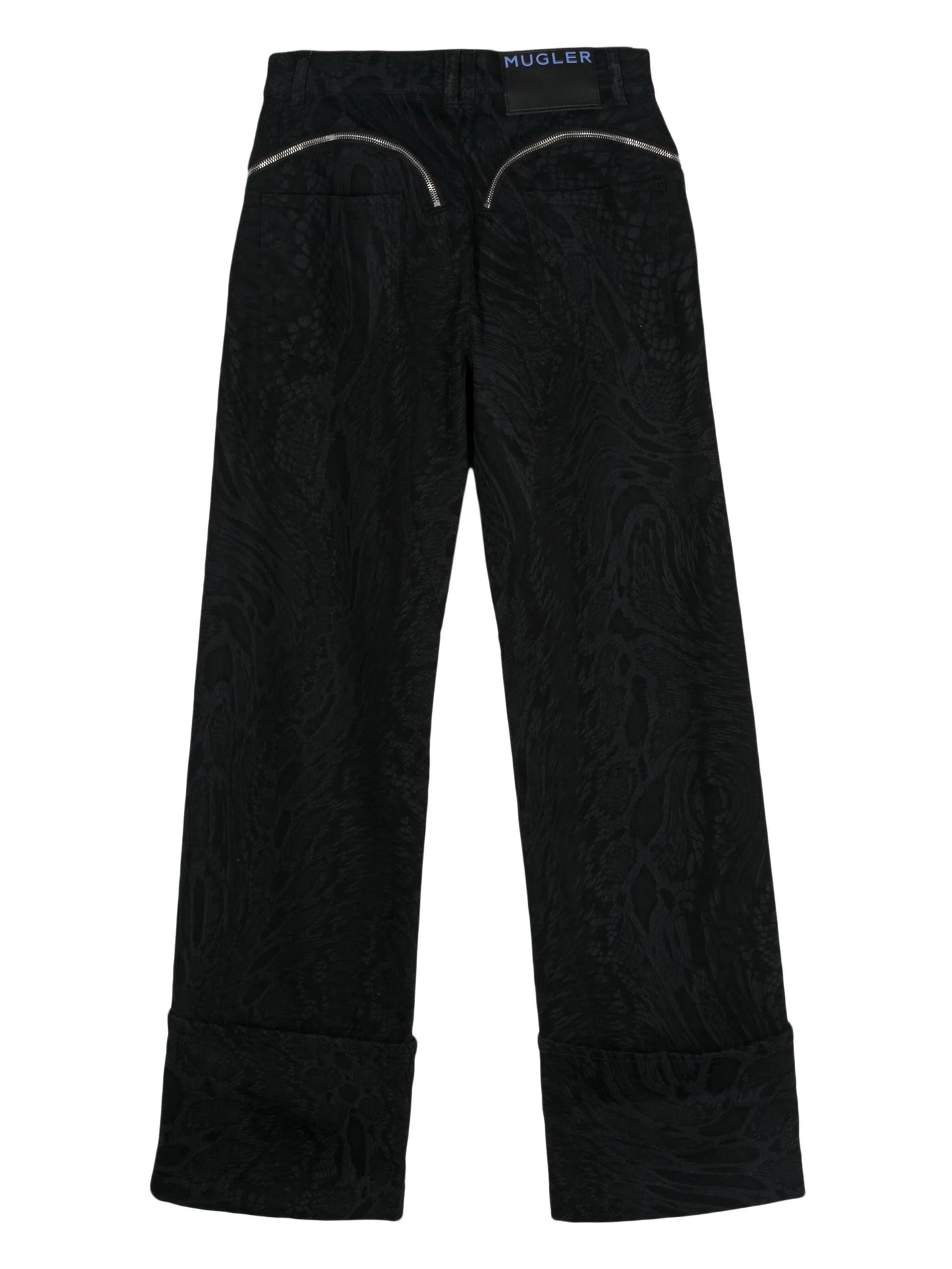 zip-embellished snake-print jeans