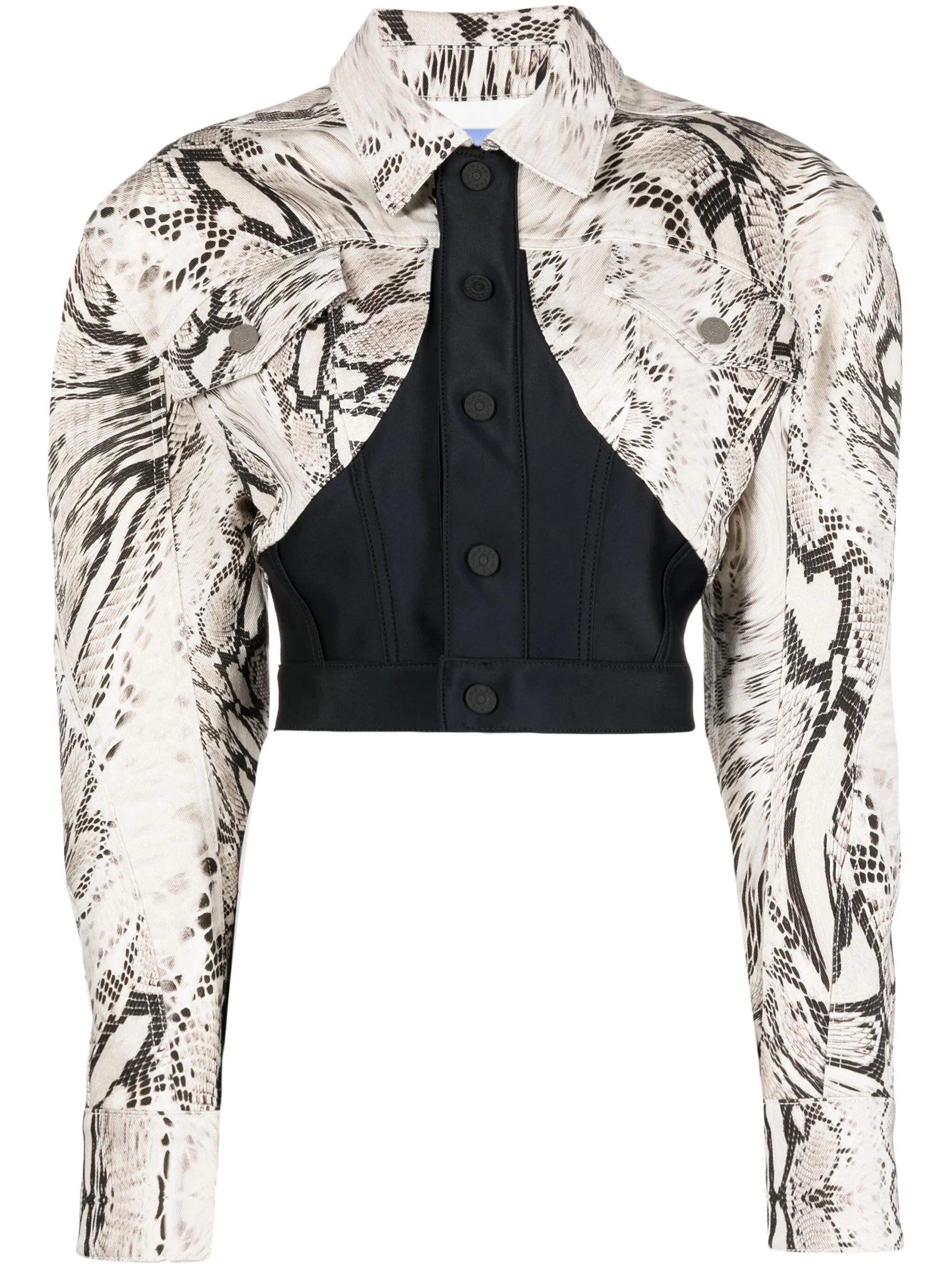 Snake cropped panelled denim jacket