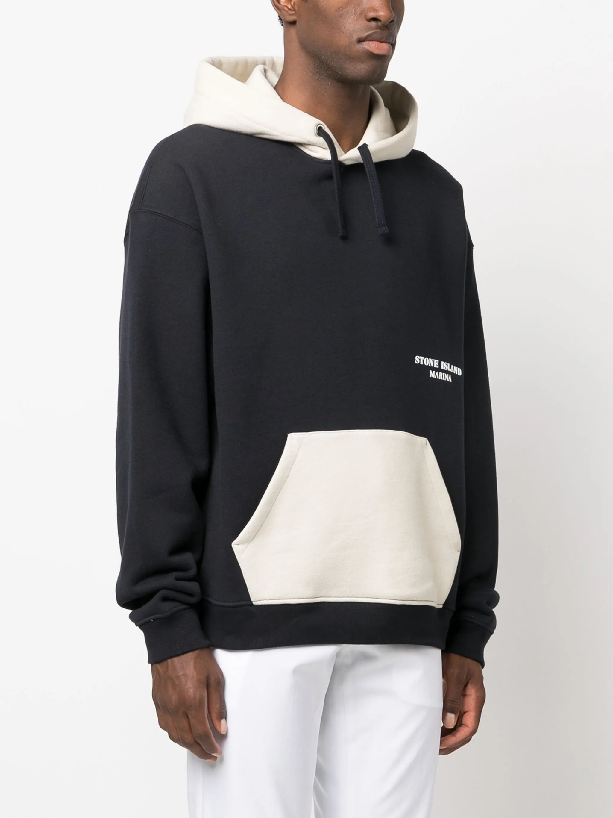 colour-block drawstring cotton hoodie