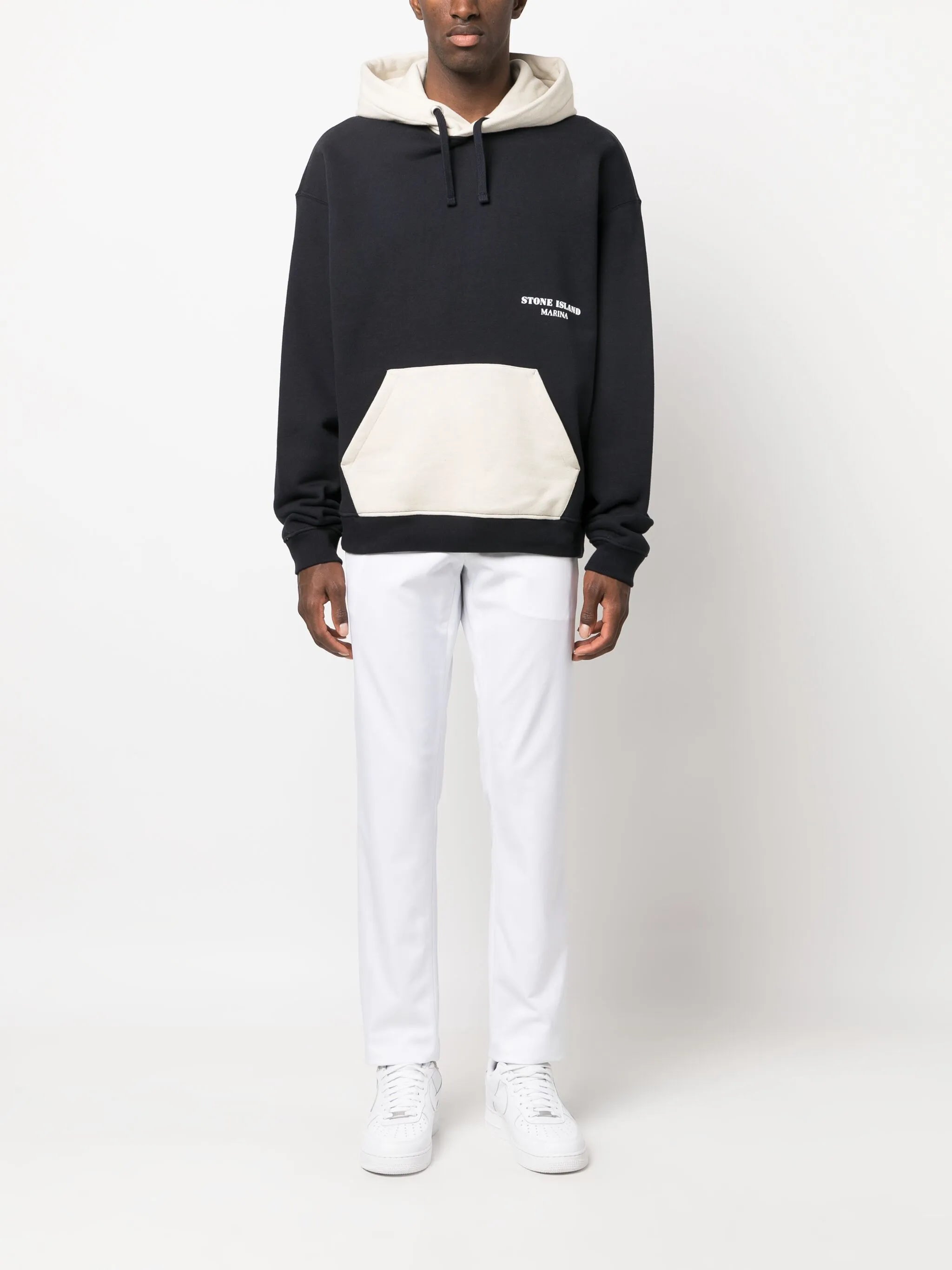 colour-block drawstring cotton hoodie