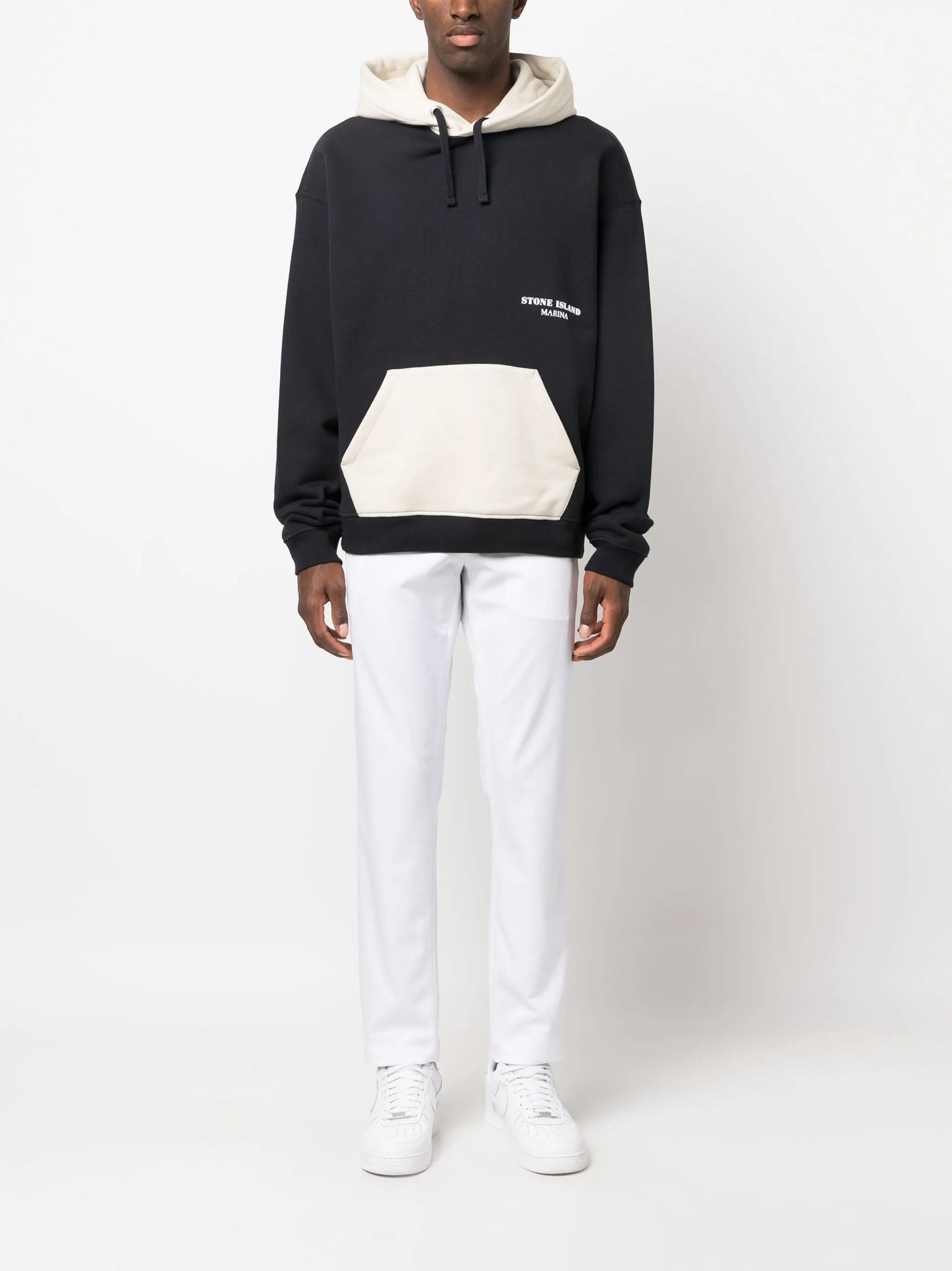 colour-block drawstring cotton hoodie