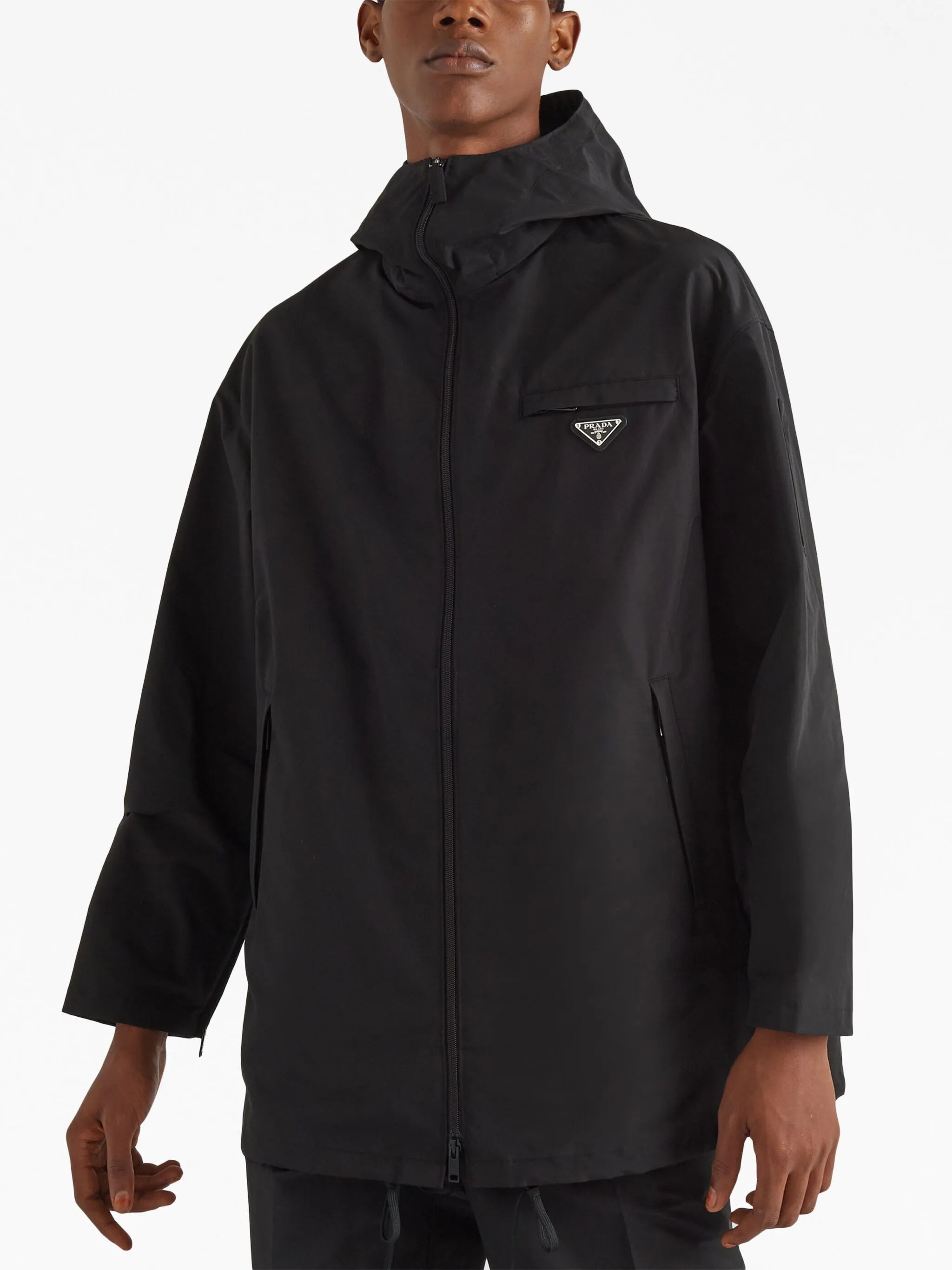 logo-plaque hooded raincoat