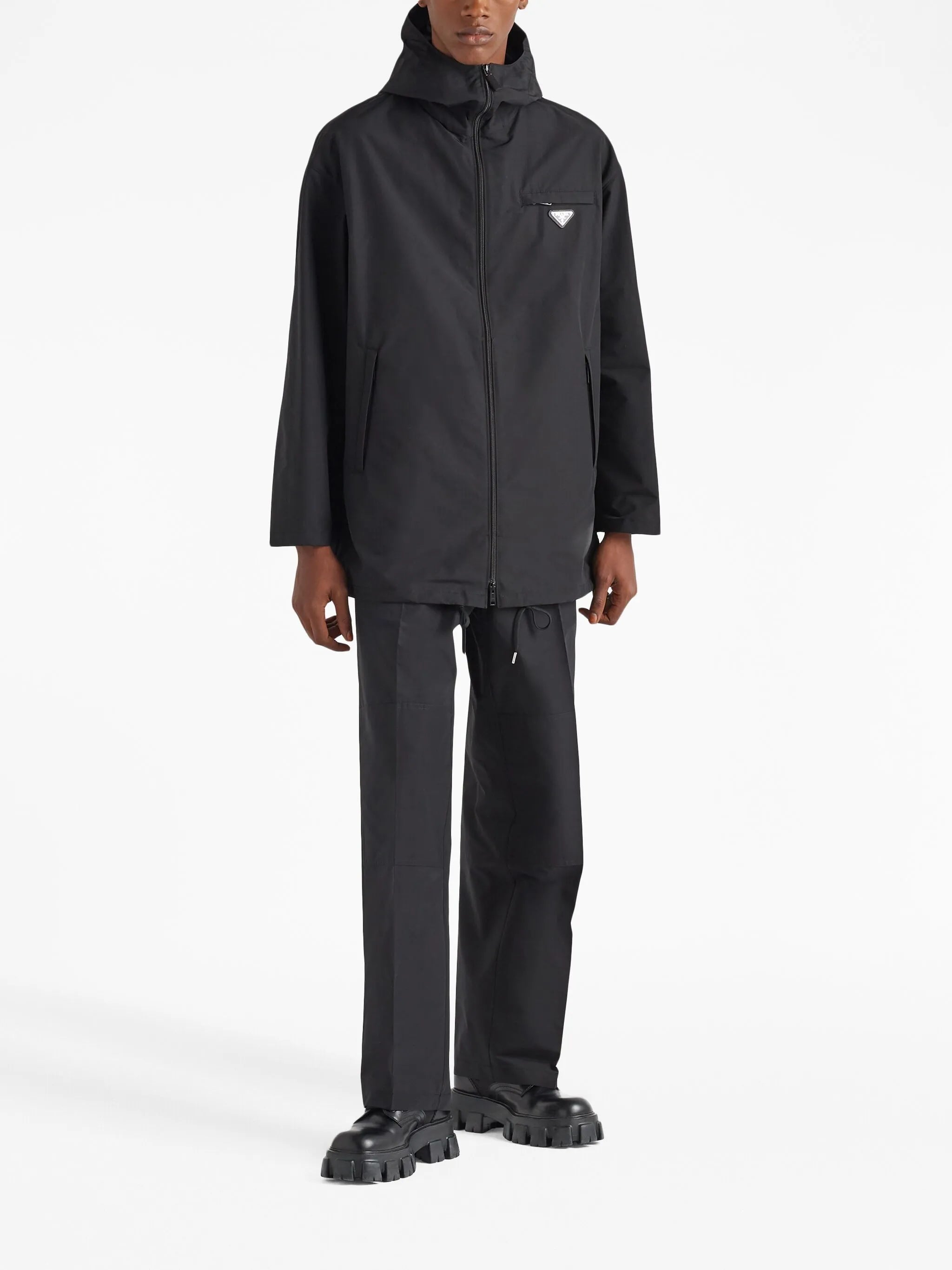 logo-plaque hooded raincoat