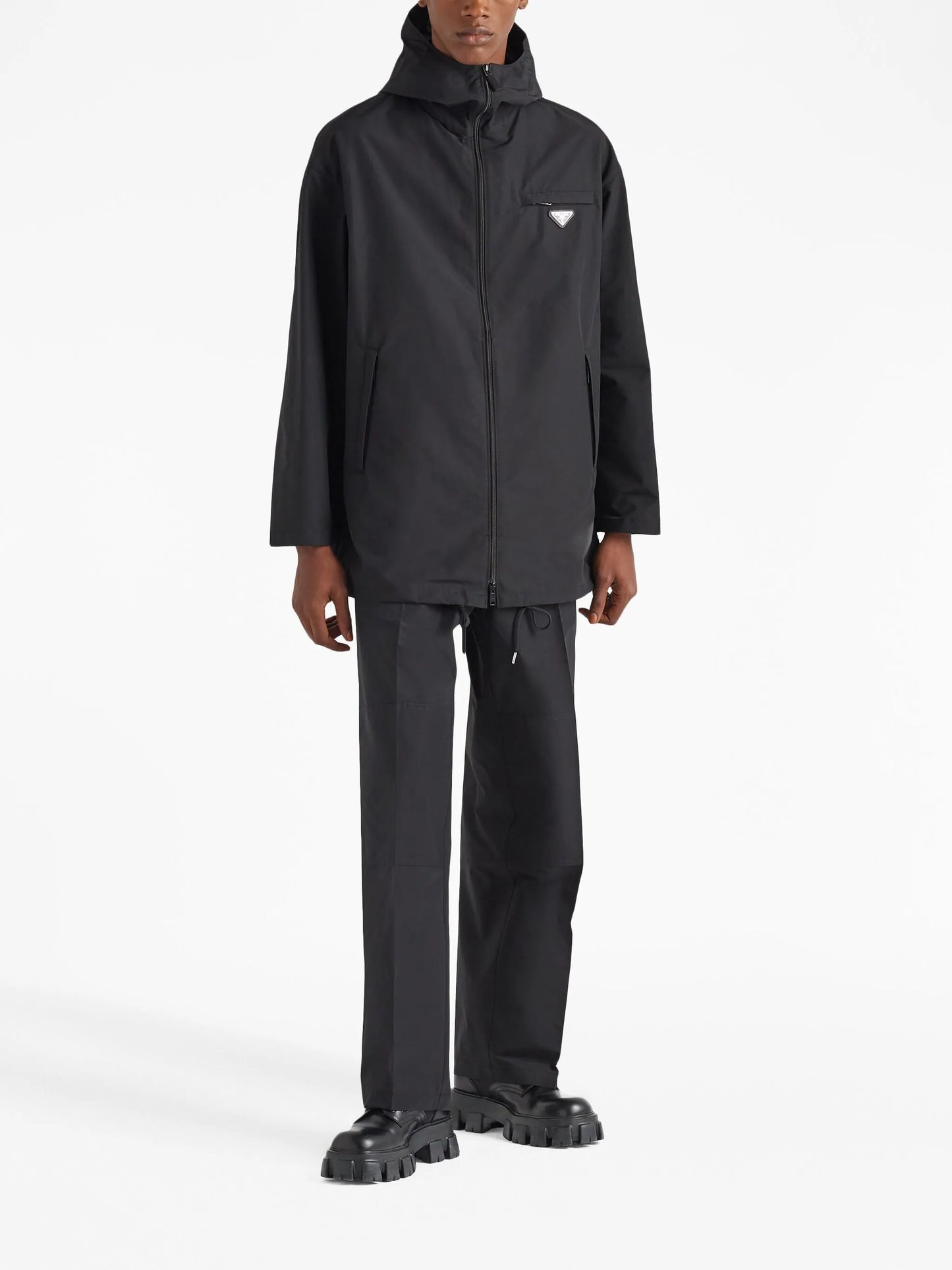 logo-plaque hooded raincoat
