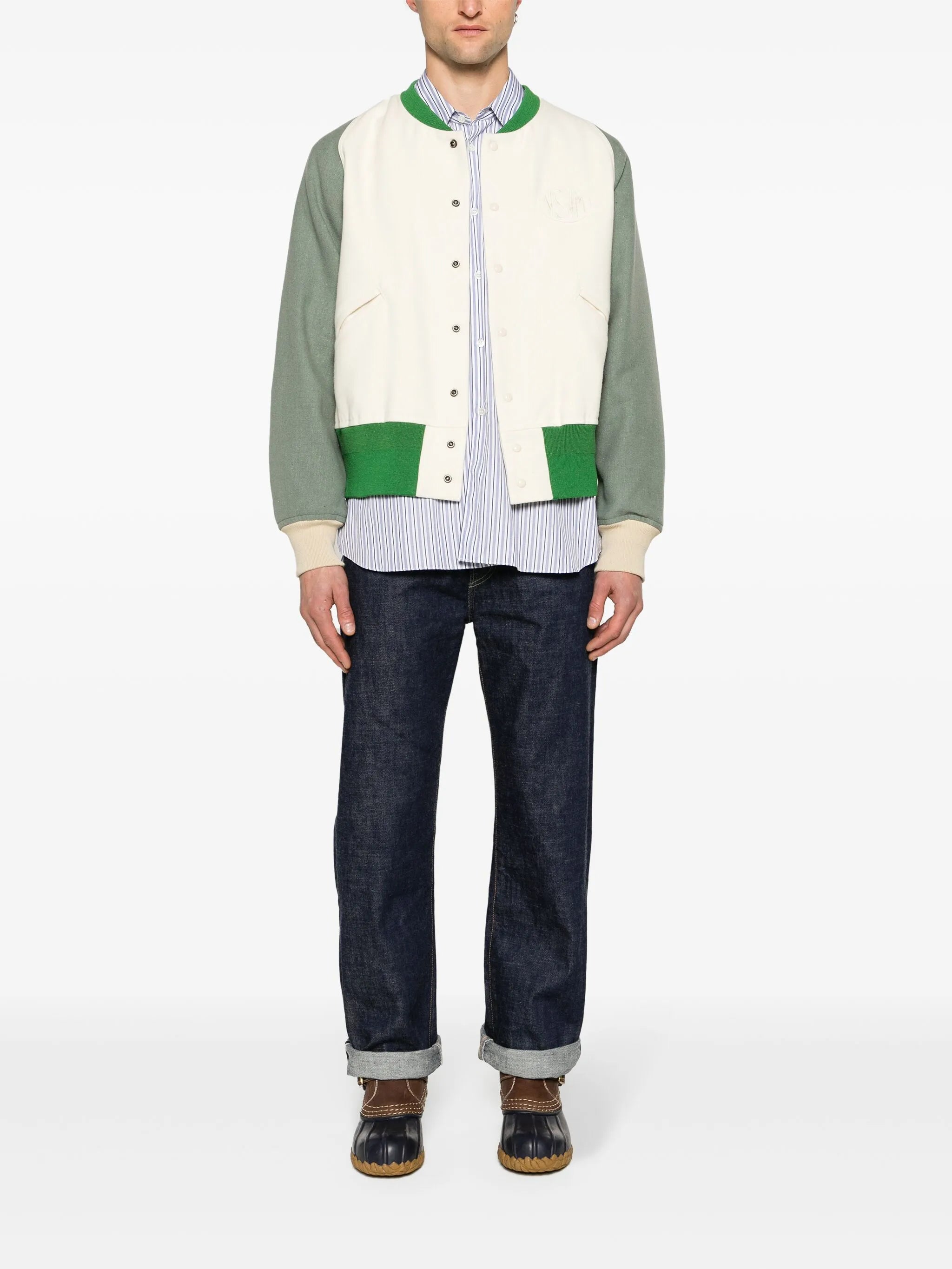 logo-patch felted varsity jacket