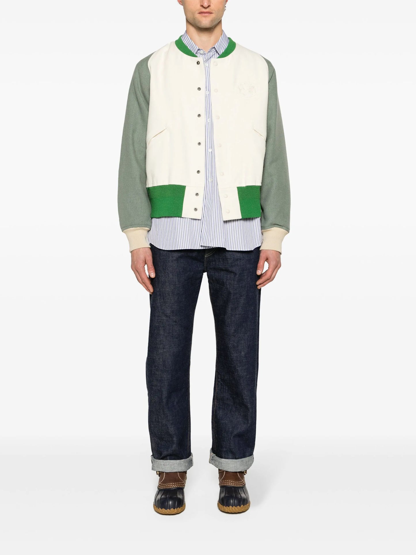 logo-patch felted varsity jacket
