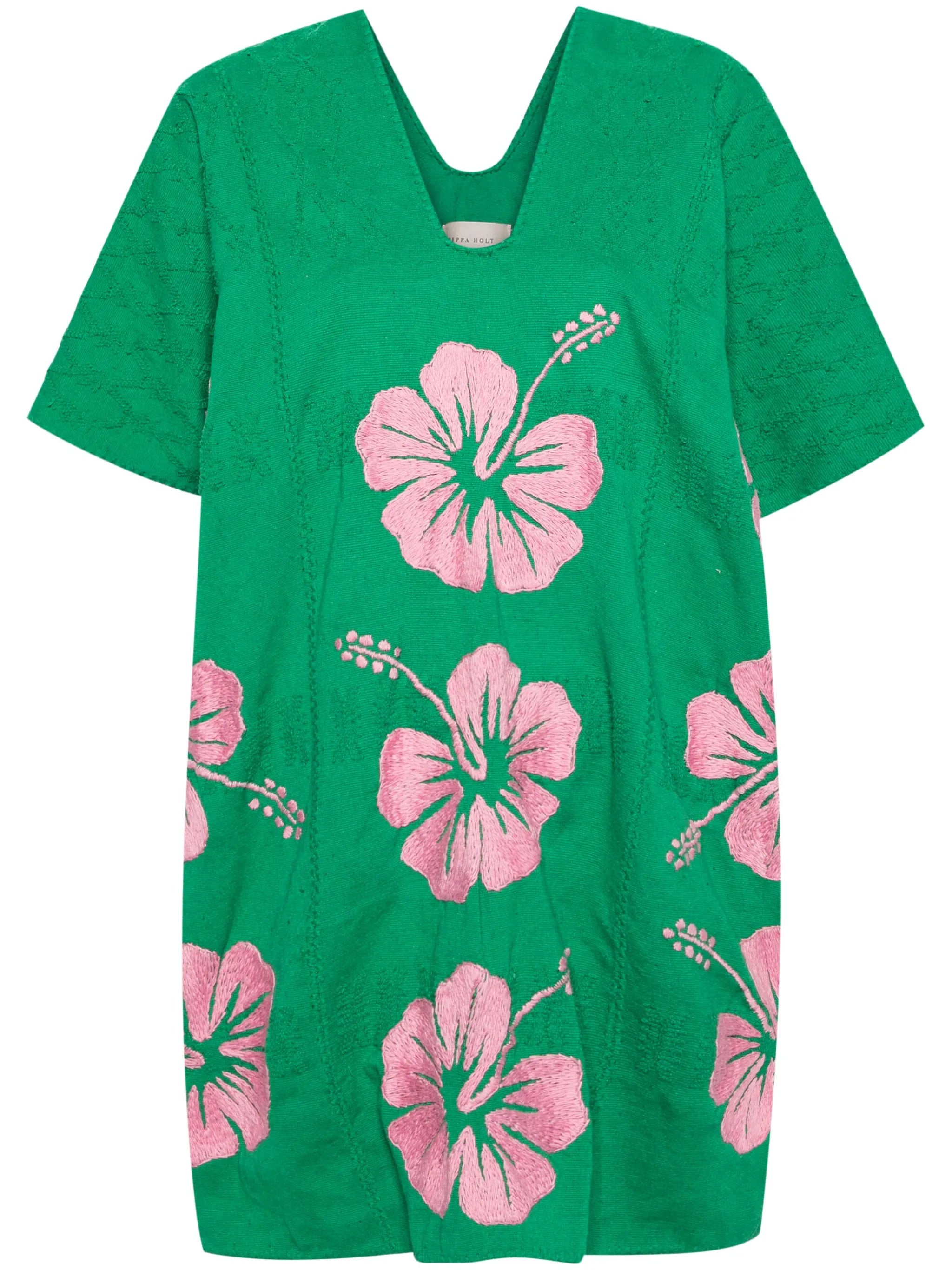 Three Panel hibiscus-embroidered kaftan
