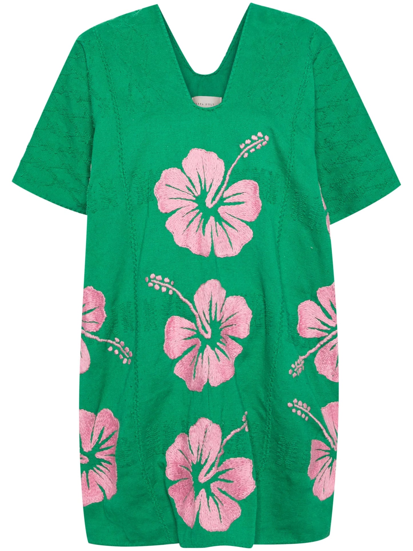 Three Panel hibiscus-embroidered kaftan