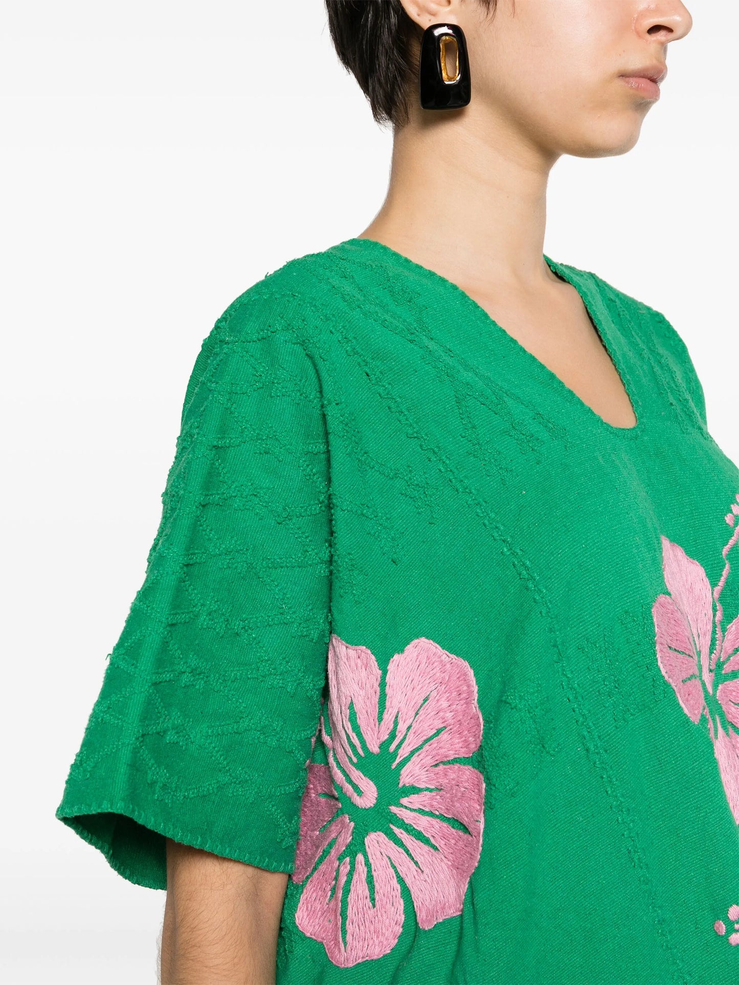 Three Panel hibiscus-embroidered kaftan