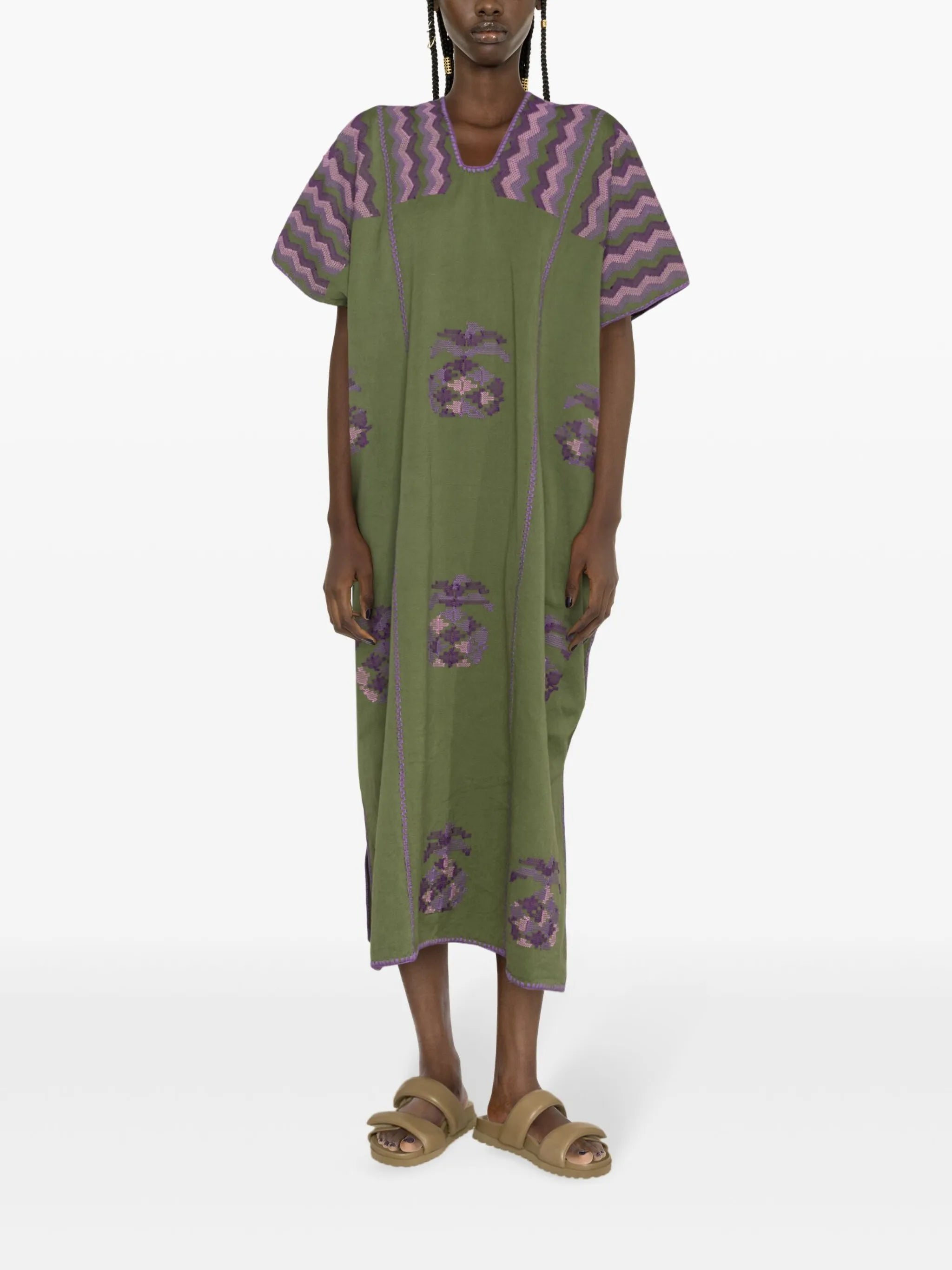 embroidered cotton midi dress