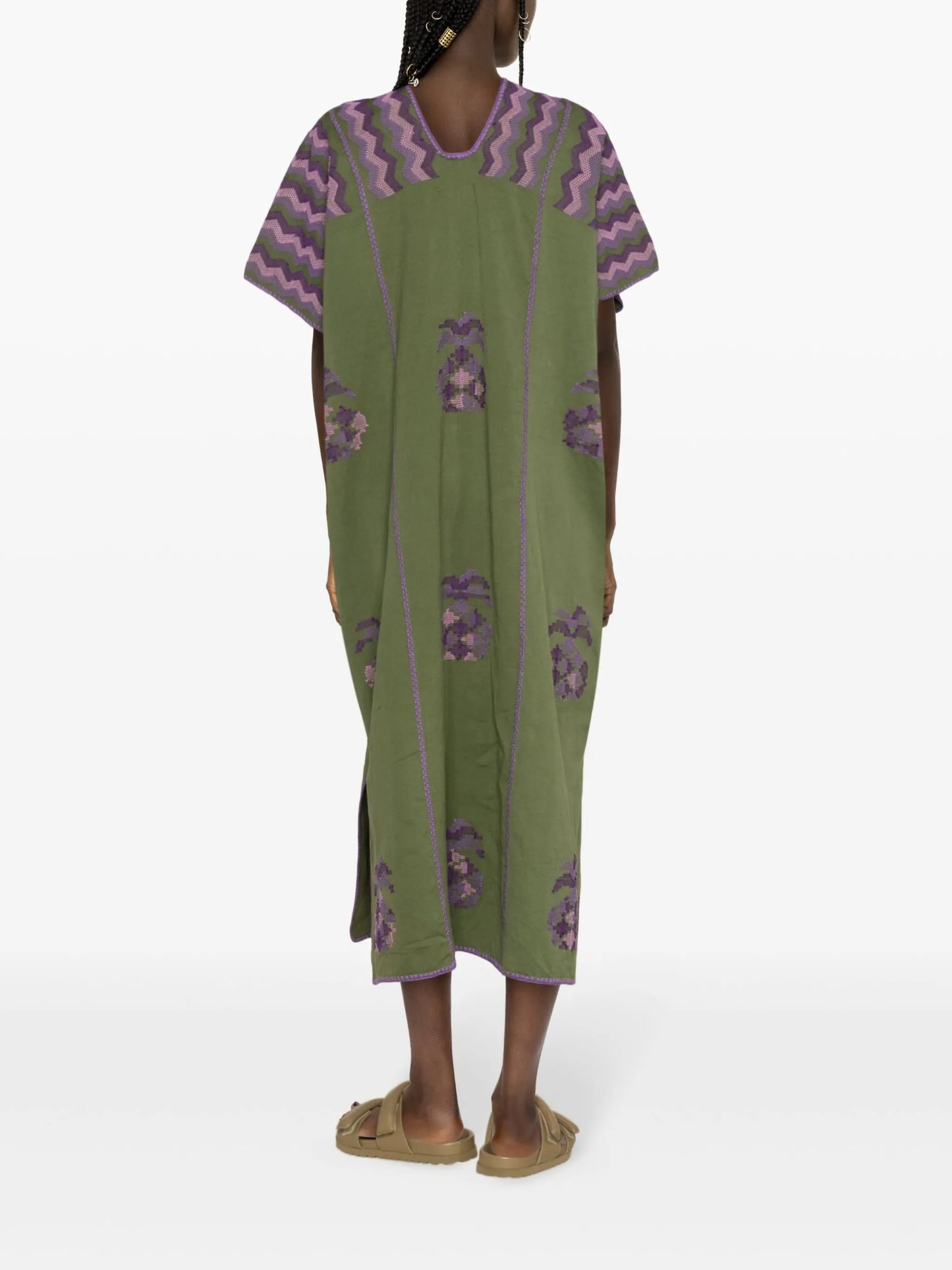 embroidered cotton midi dress